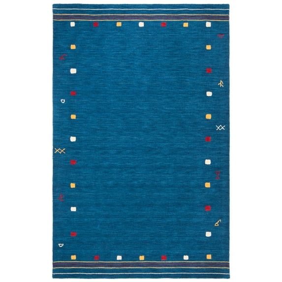 Blue Hand-Knotted Wool 6' x 9' Rectangular Area Rug
