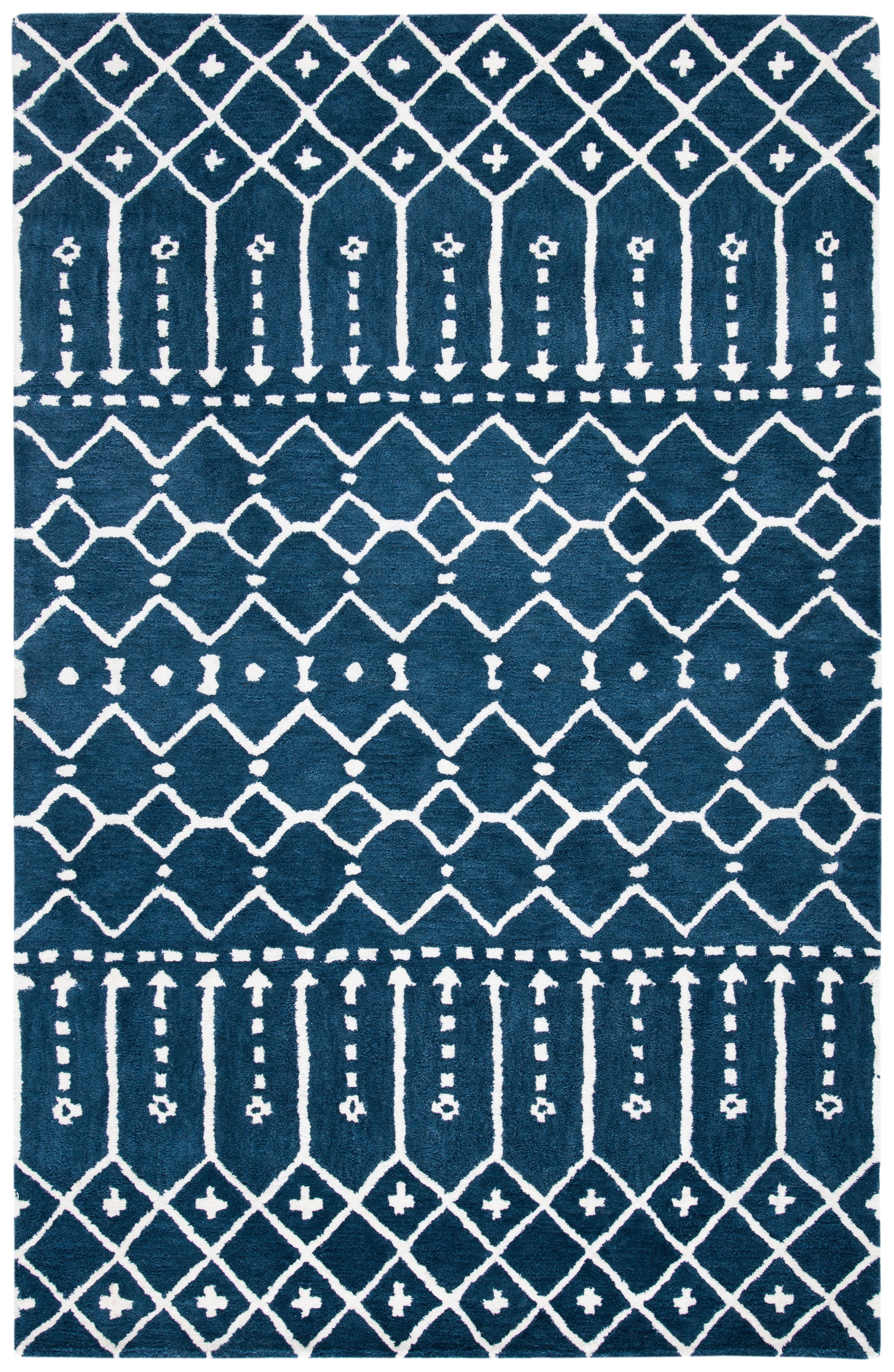 Handmade Navy and Ivory Wool Geometric Area Rug, 3' x 5'