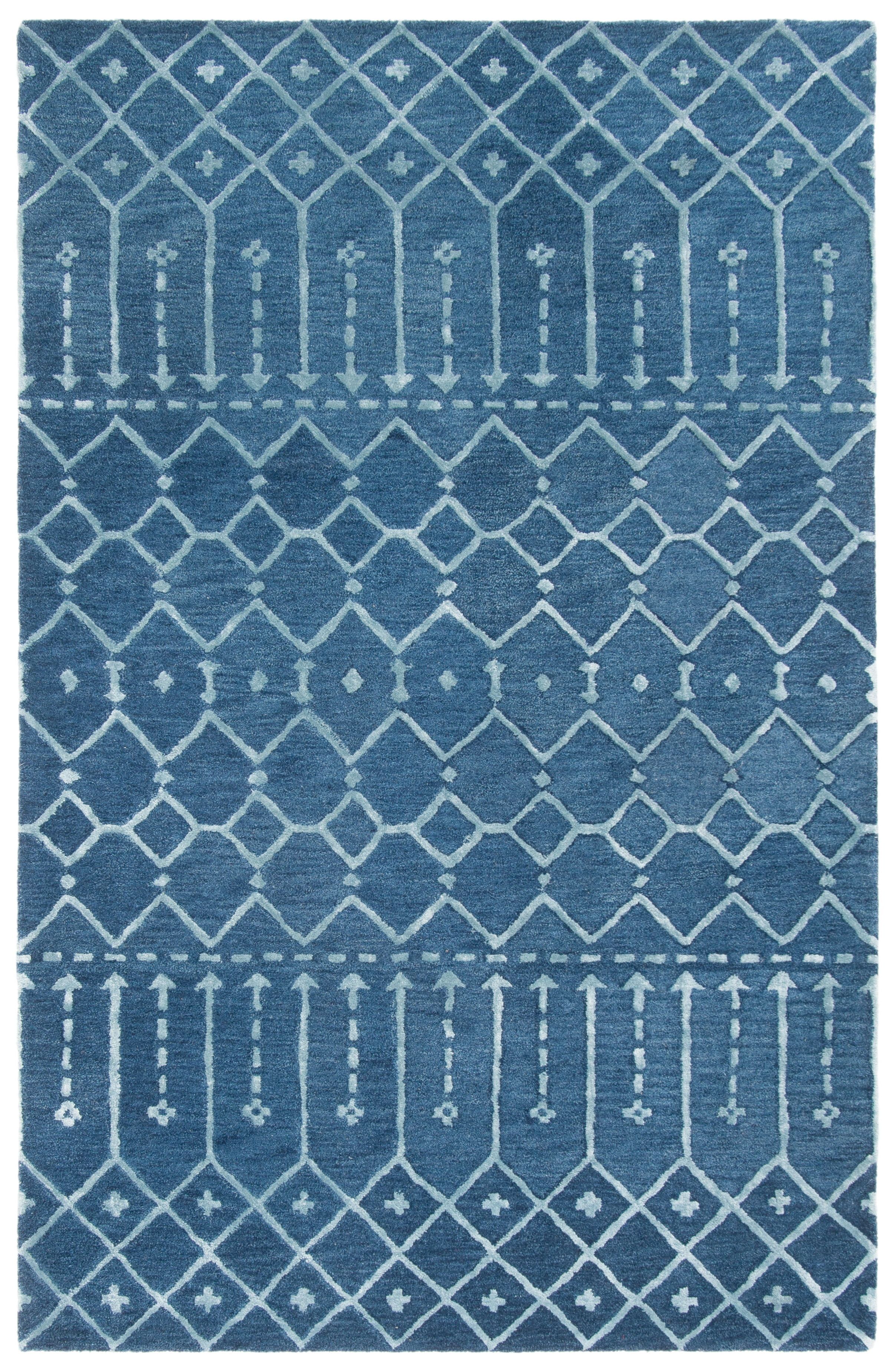 Handmade Navy and Silver Wool Tufted Rectangular Area Rug, 6' x 9'