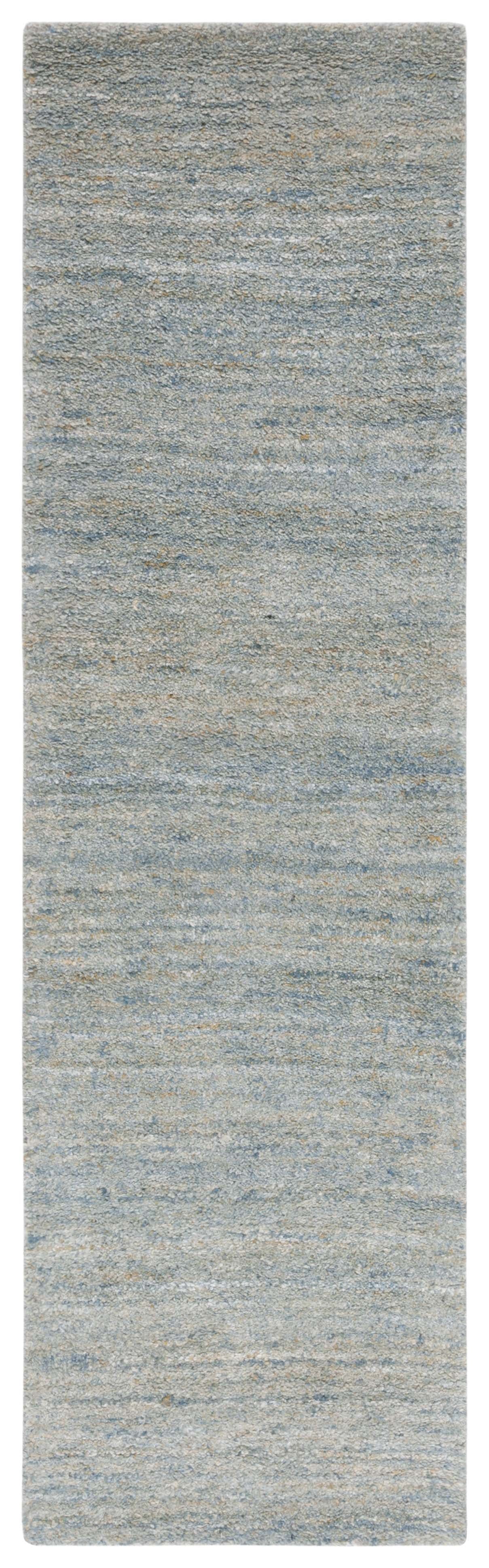 Handmade Blue and Olive Wool Tufted Runner Rug
