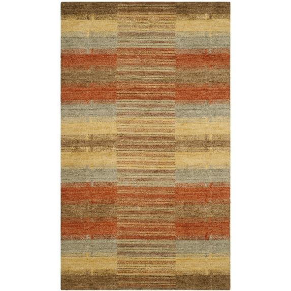 Handmade Red and Brown Wool Geometric Area Rug, 3' x 5'