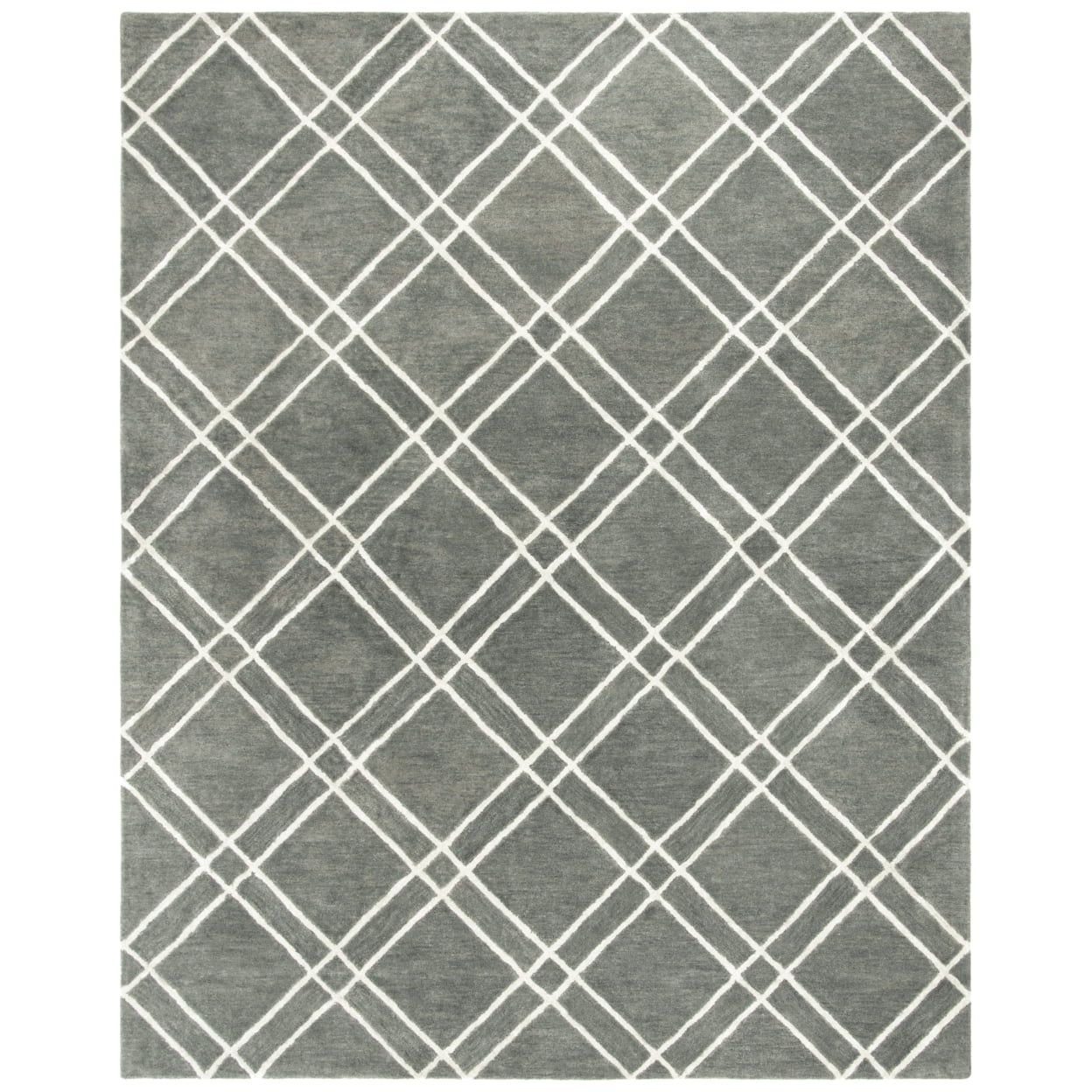 Handmade Dark Grey and Ivory Wool Geometric Area Rug, 10' x 14'