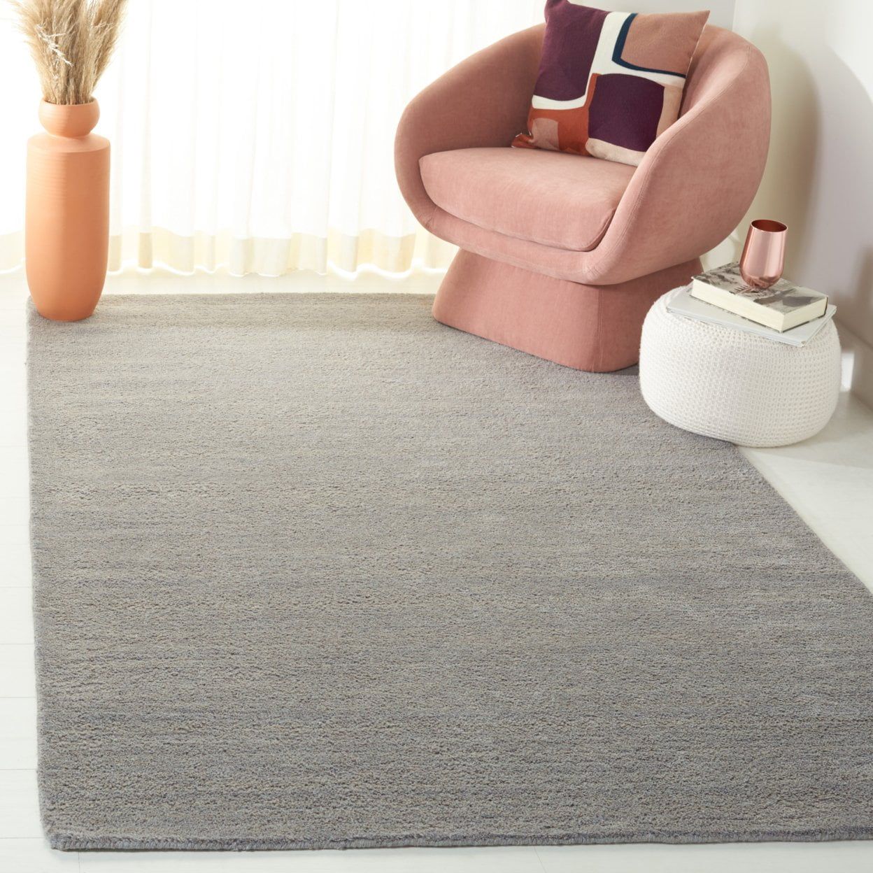 Gray Handmade Wool Rectangular Area Rug, 9' x 12'