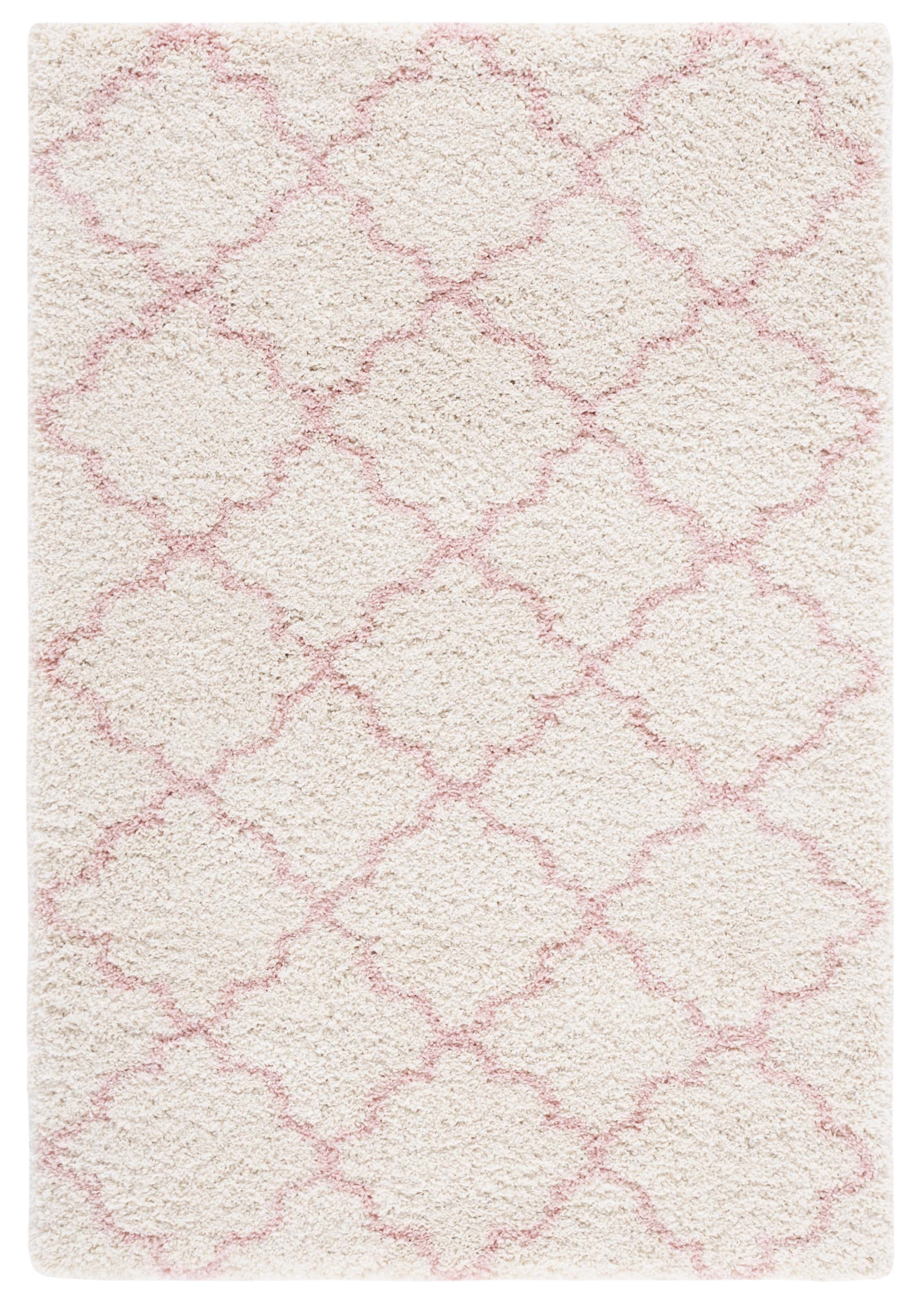 Hudson 4' x 6' Pink and Ivory Geometric Shag Rug