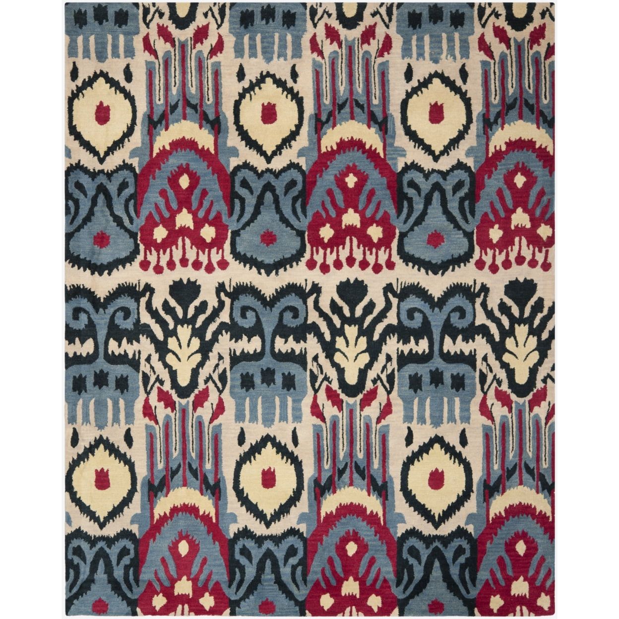 Handmade Blue and Beige Wool Ikat 9' x 12' Rug