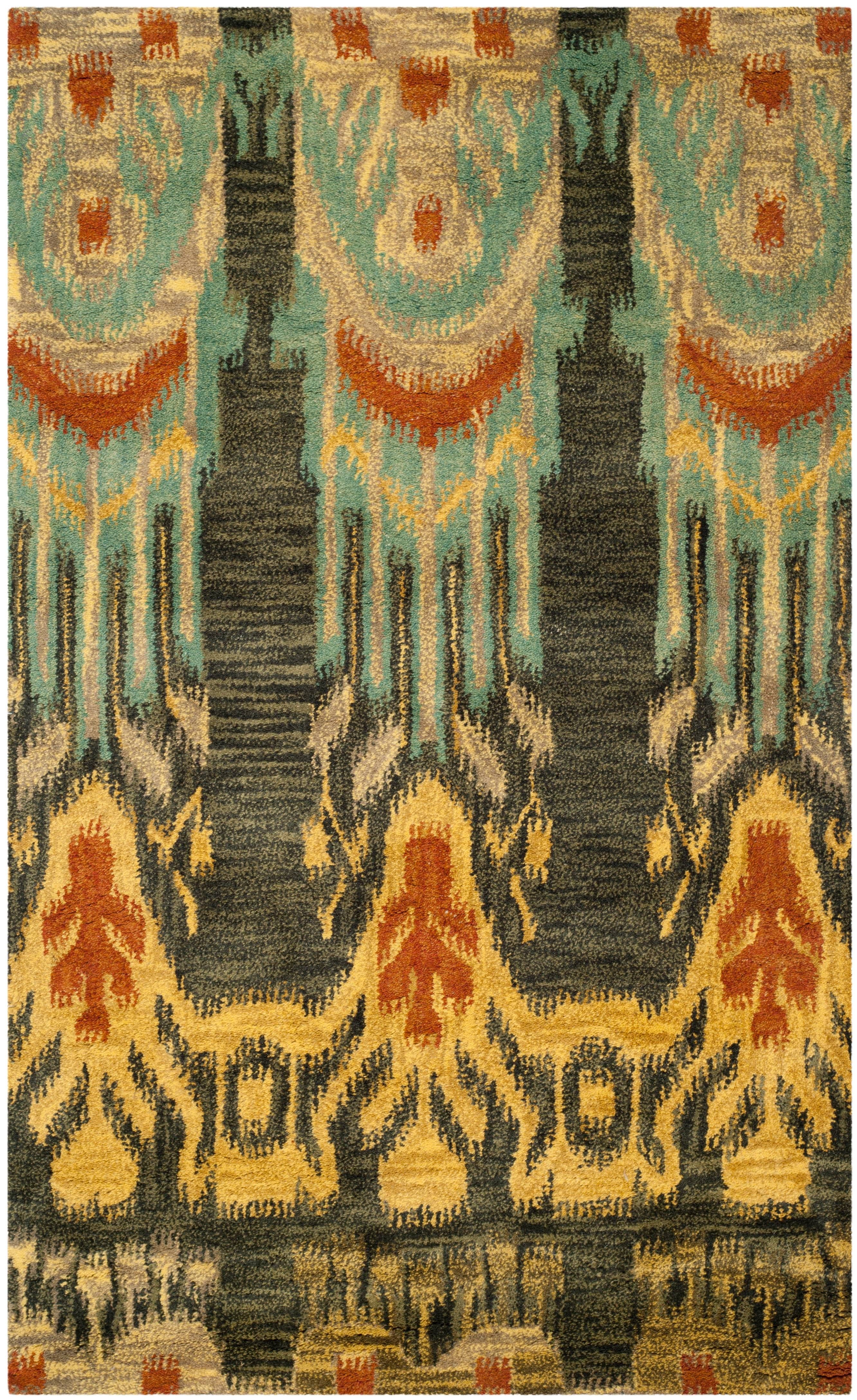 Olive and Gold Hand-Tufted Wool Rectangular Rug 3' x 5'