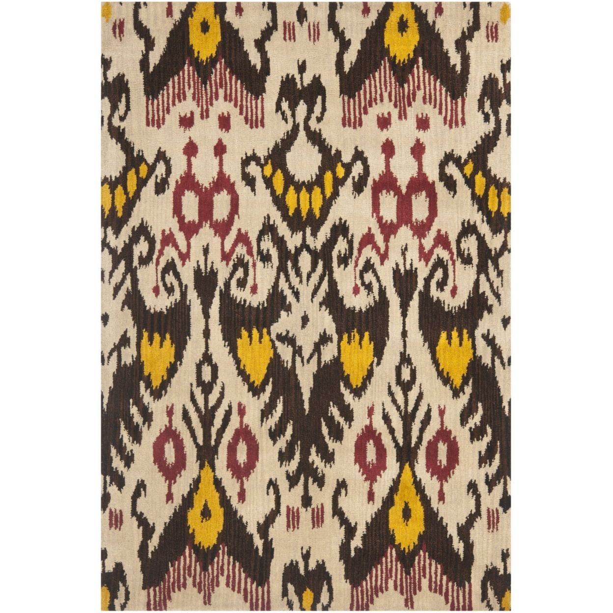 Hand-Tufted Silk Road Ikat Wool Rug in Beige/Brown, 4' x 6'