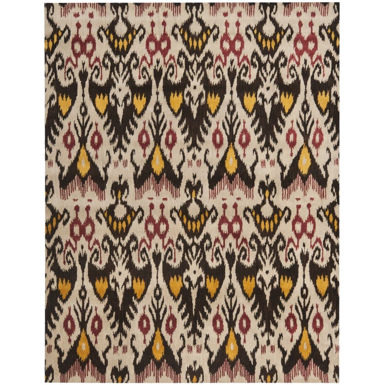 Hand-Tufted Silk Road Ikat Wool Rug in Beige/Brown, 4' x 6'