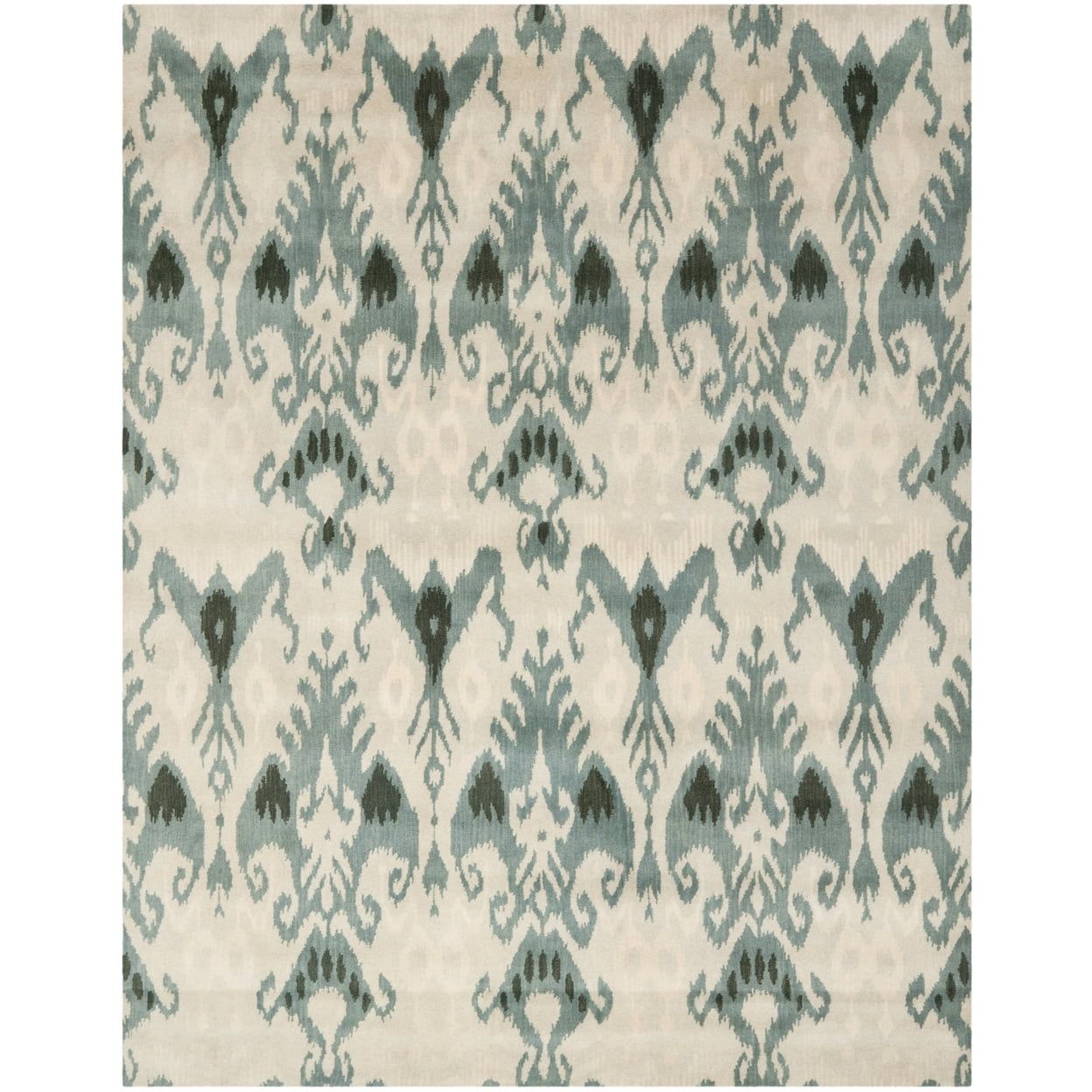 Beige and Slate Handmade Wool Ikat Area Rug, 2' x 3'