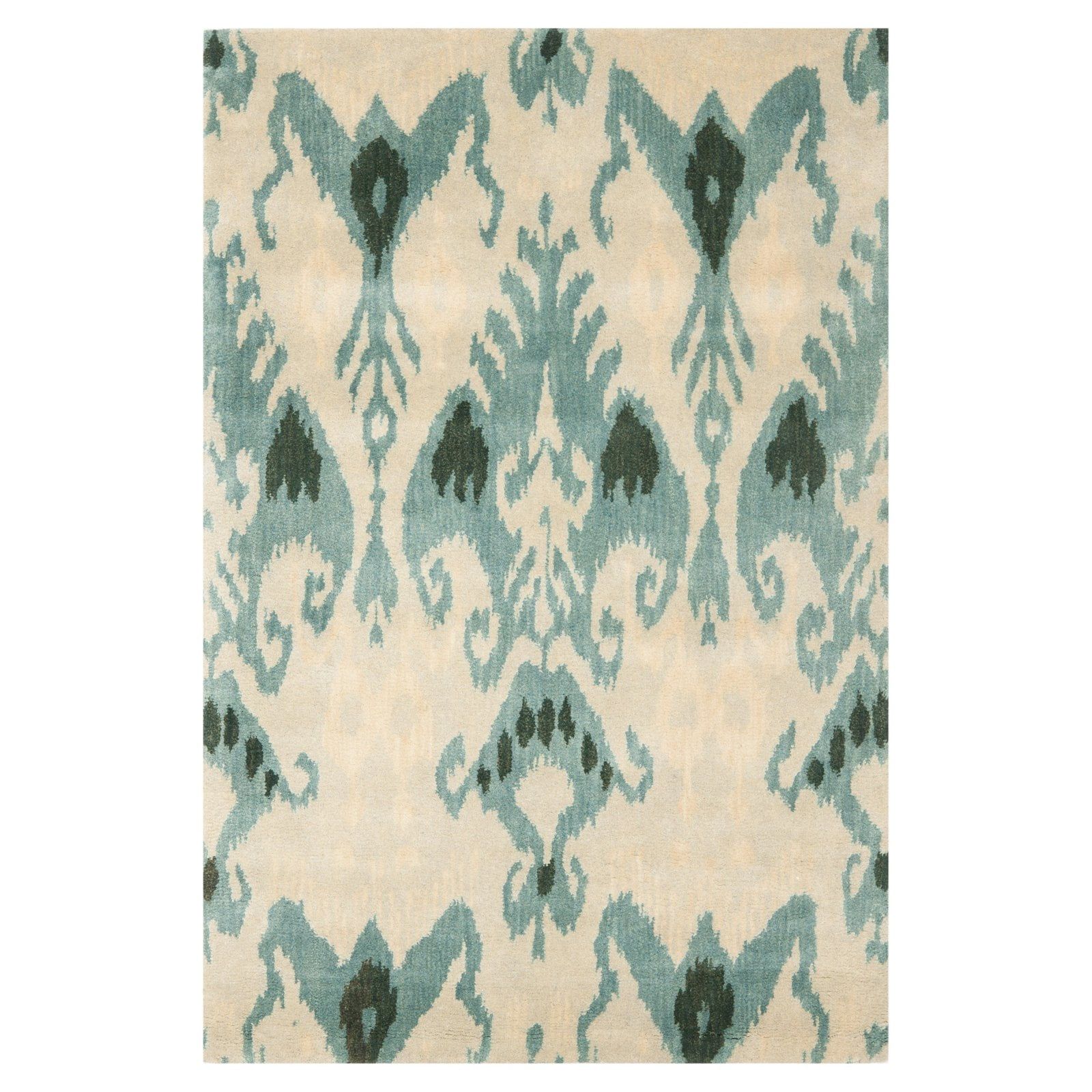 Beige and Slate Handmade Wool Ikat Area Rug, 2' x 3'