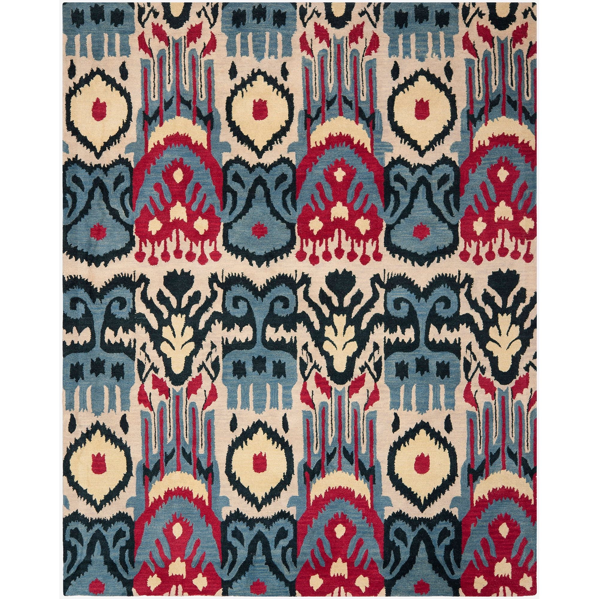 Hand-Tufted Blue and Beige Wool Ikat 8' x 10' Rug