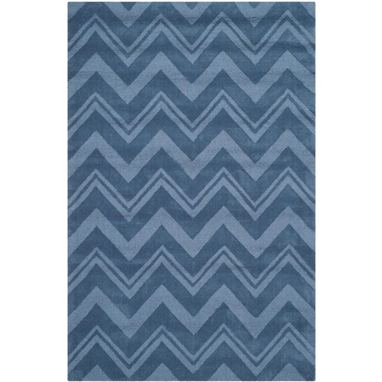 Blue Hand-Tufted Wool and Cotton 4' x 6' Area Rug