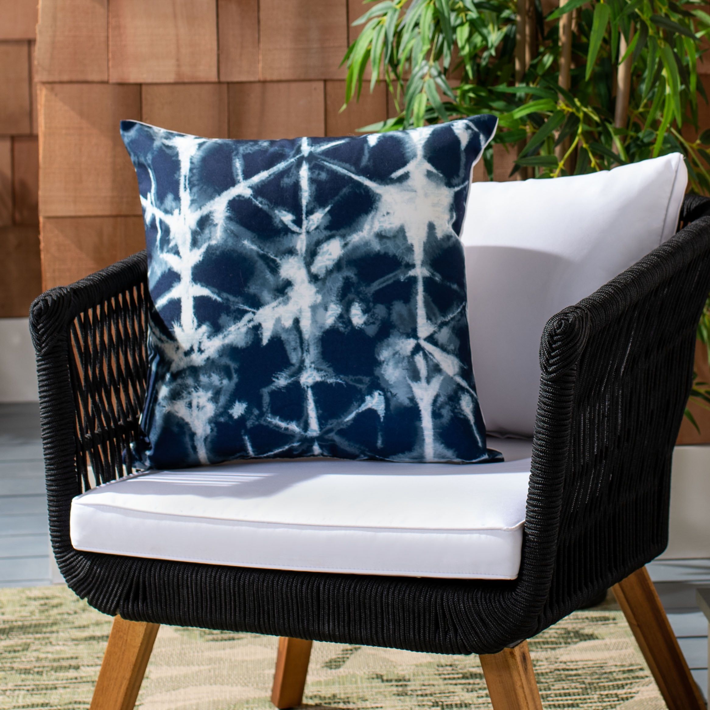 Maven 18" Blue and Black Square Outdoor Pillow