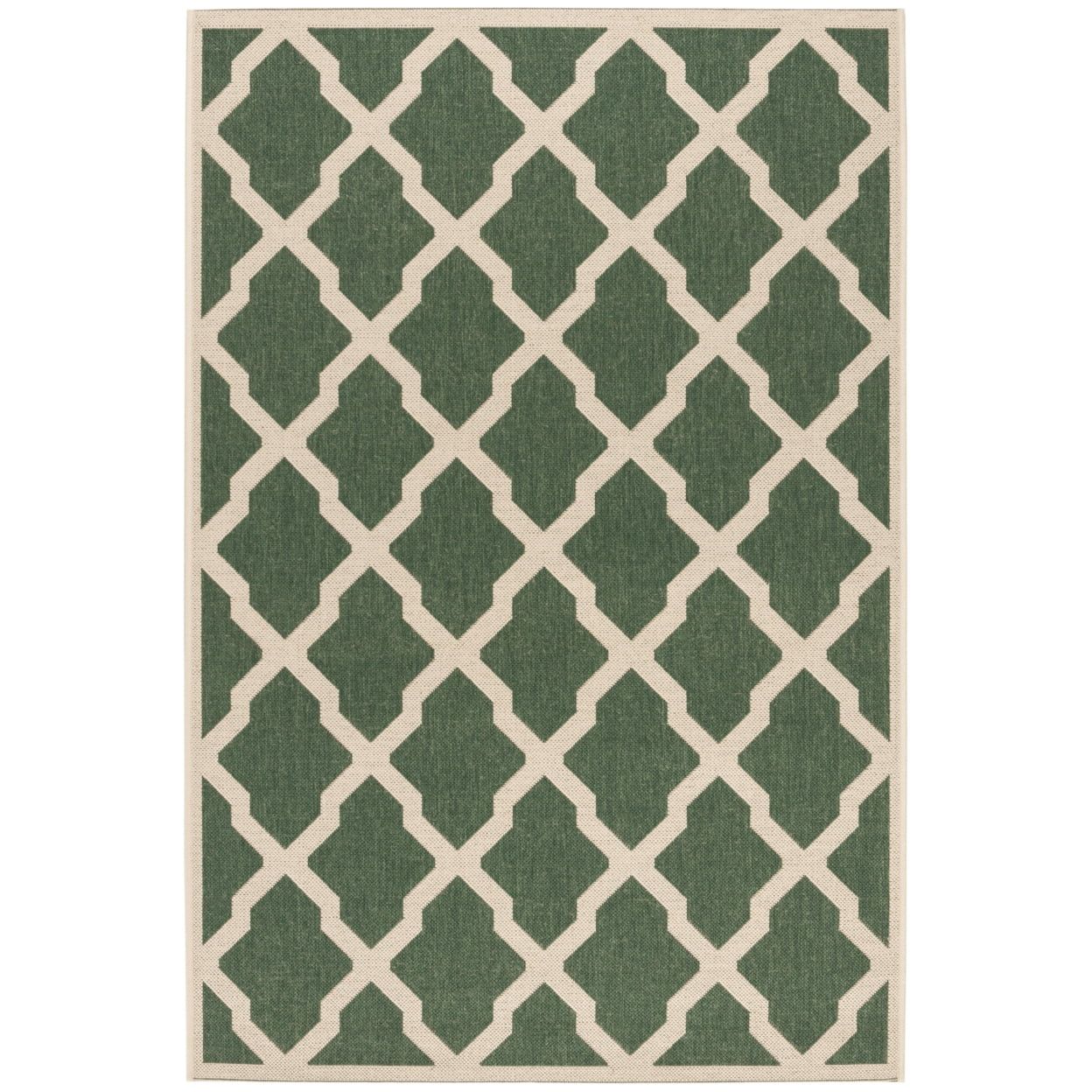 Green and Creme Geometric Indoor/Outdoor Square Rug