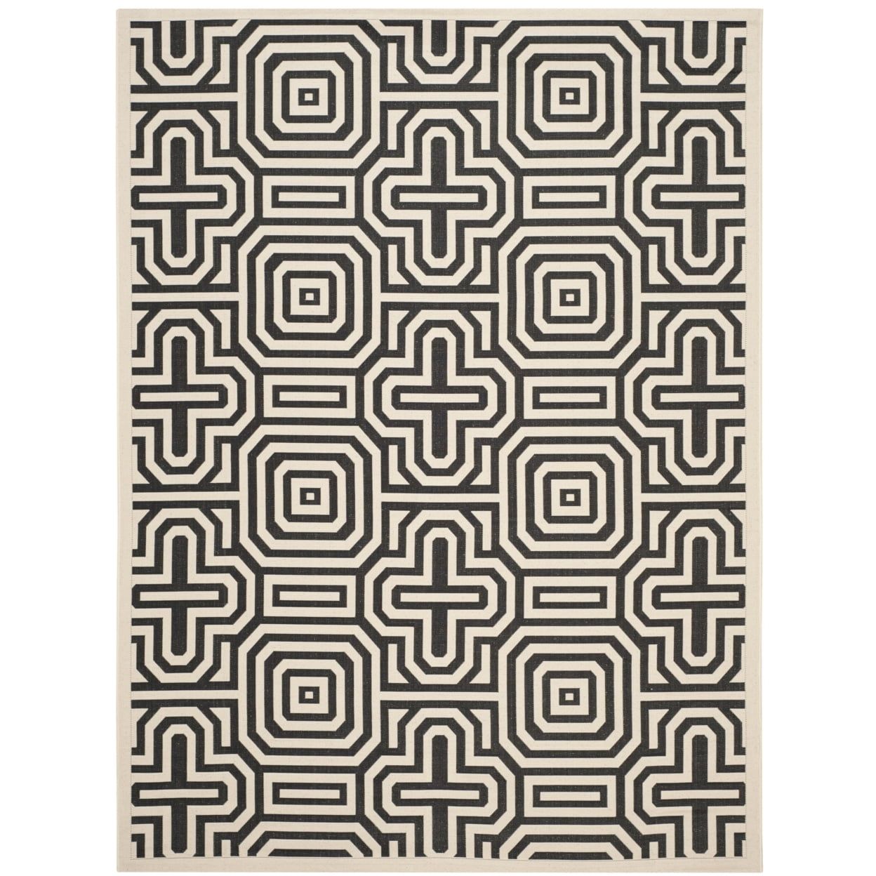 Sand and Black Geometric 9' x 12' Reversible Outdoor Rug