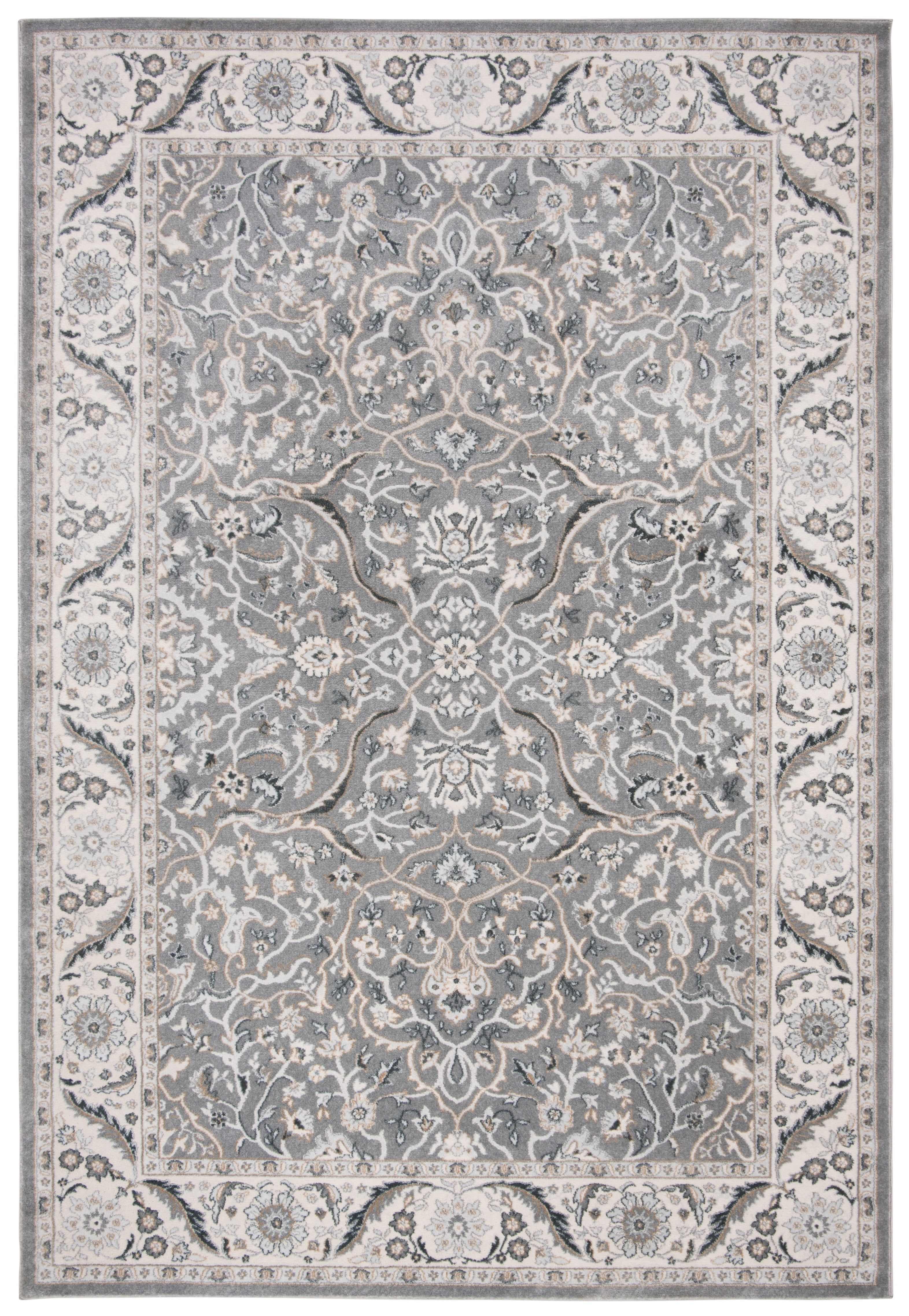 Grey and Dark Grey 9' x 12' Synthetic Oriental Area Rug