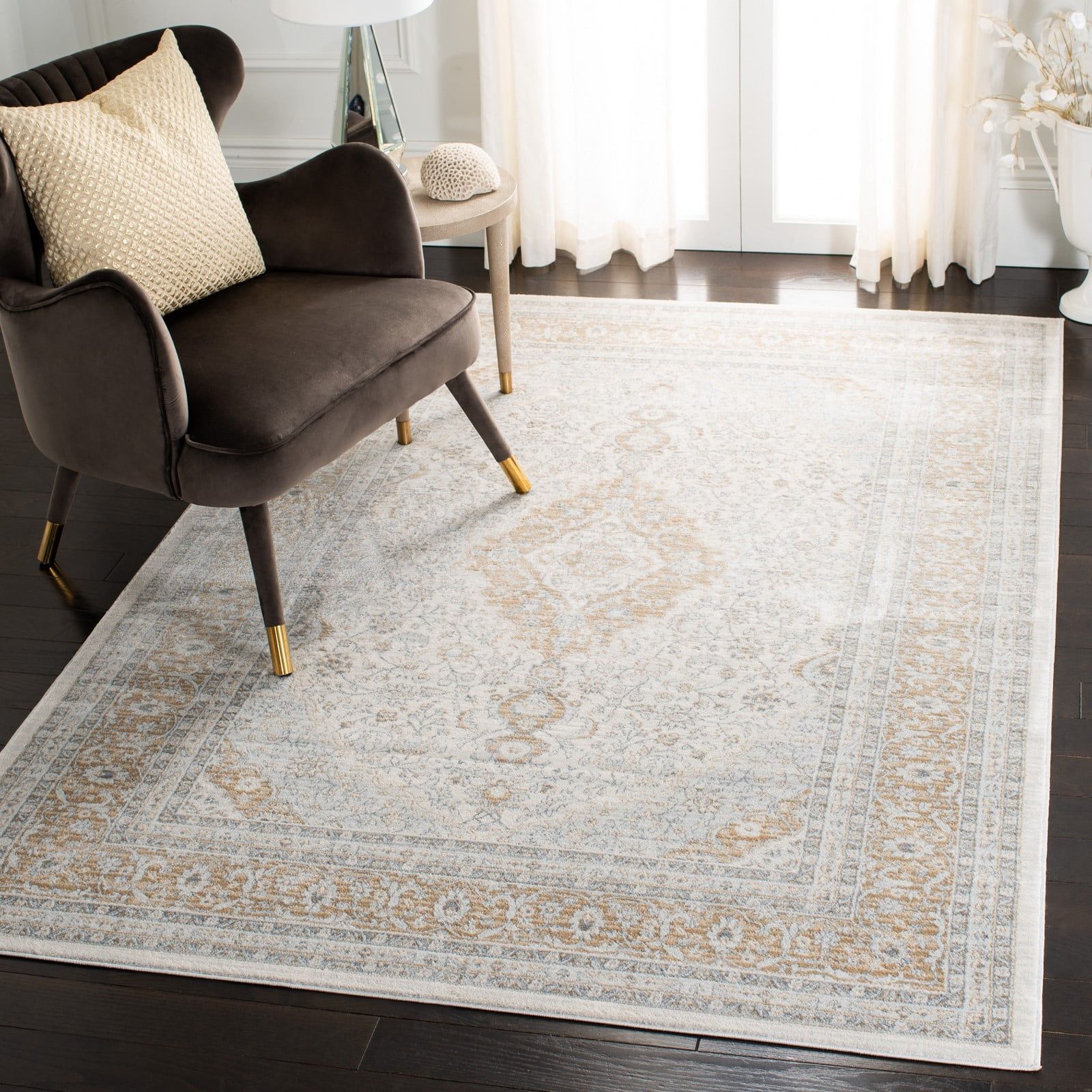 Isabella Cream and Beige Floral Medallion Area Rug