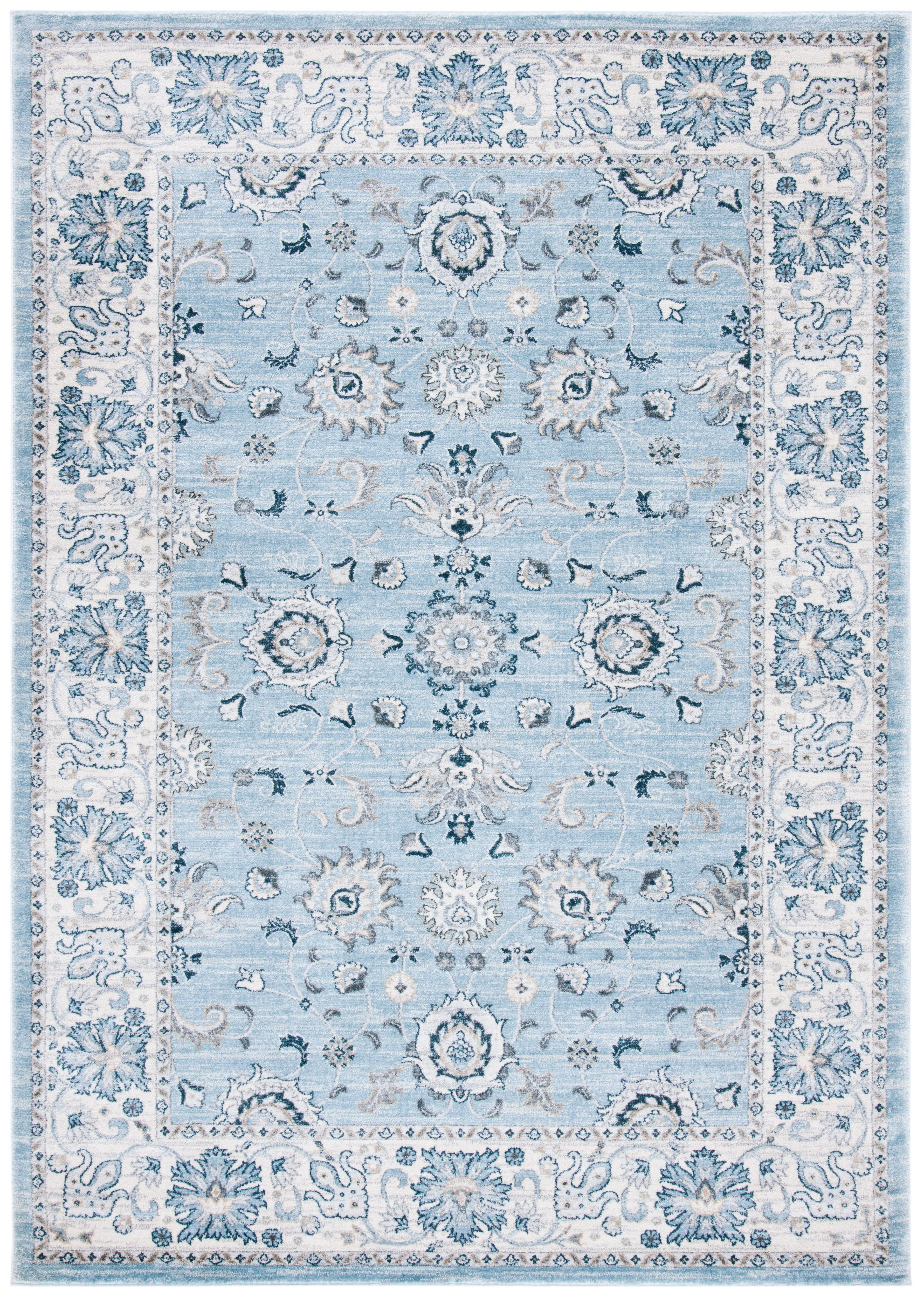 Elegant Light Blue Synthetic 10' x 14' Rectangular Easy Care Rug