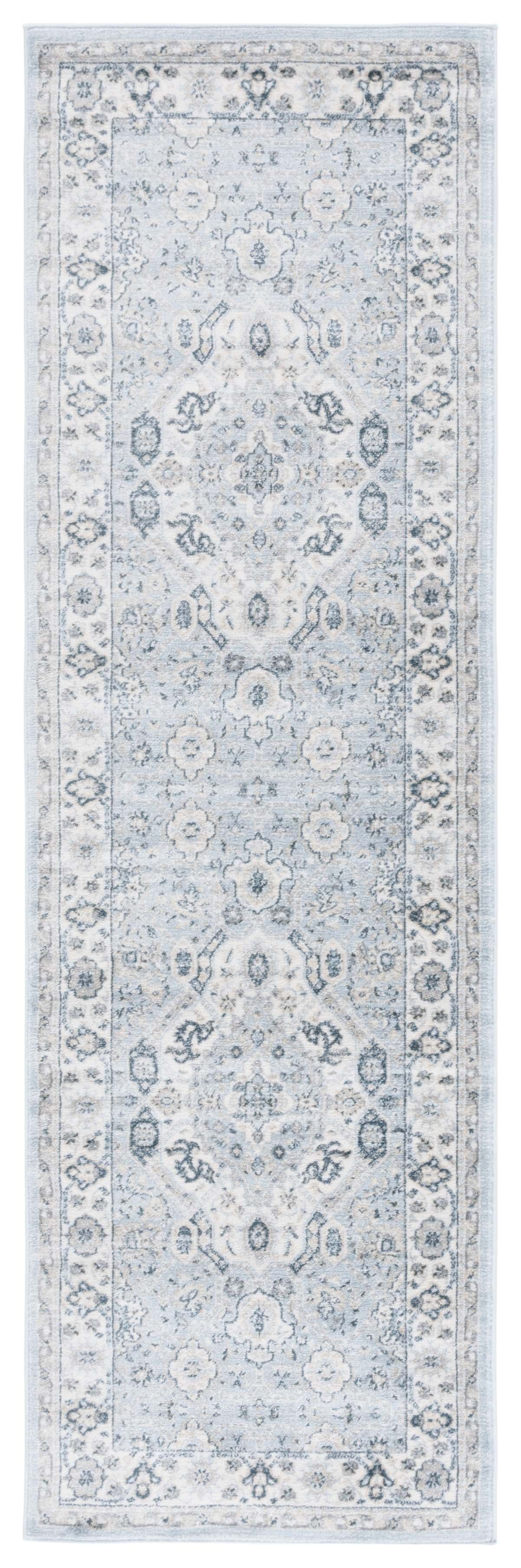 Blue and Cream Synthetic Oriental Runner Rug, 2'2" x 11'