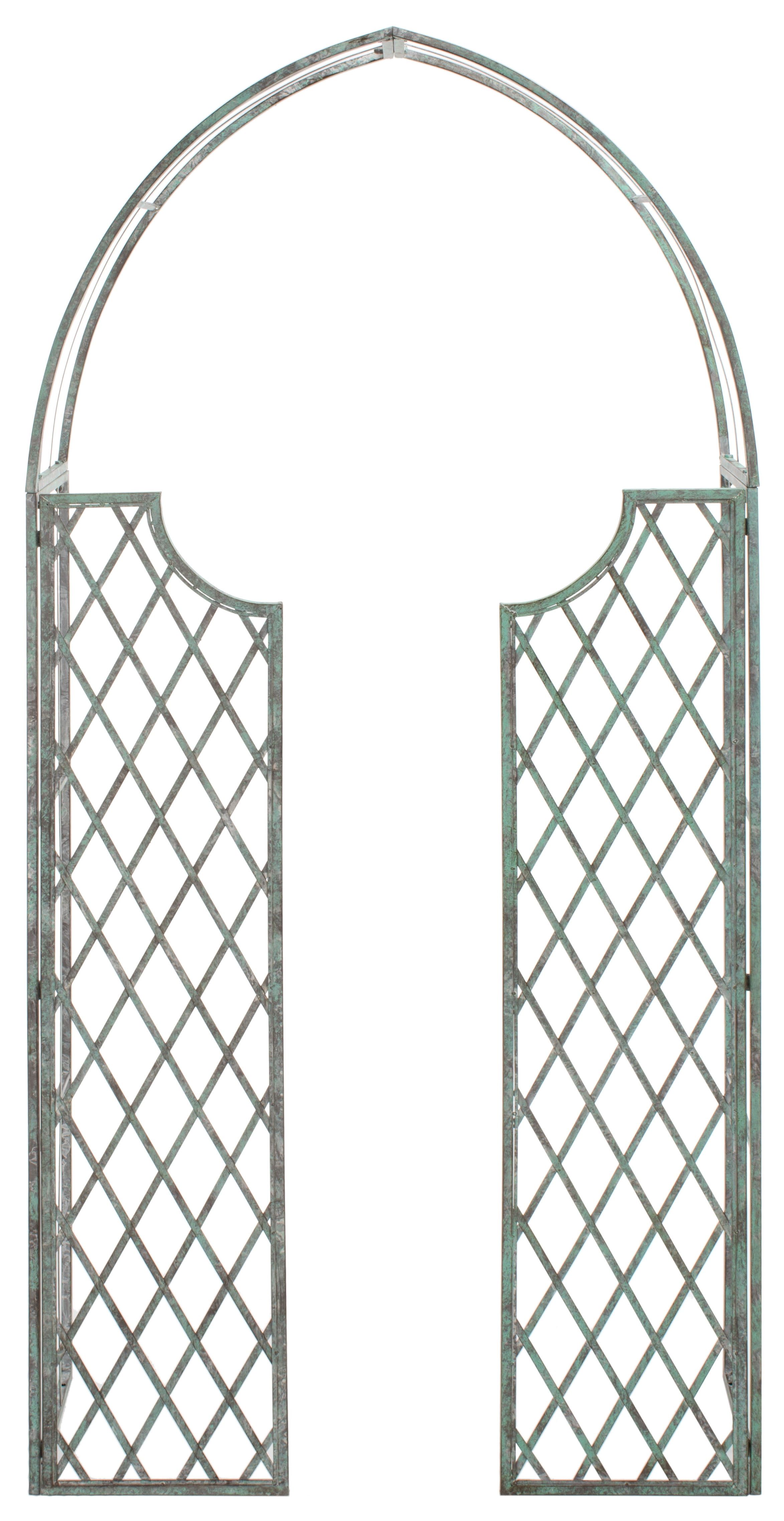 Antique Green Metal Garden Arbor with Arch Design