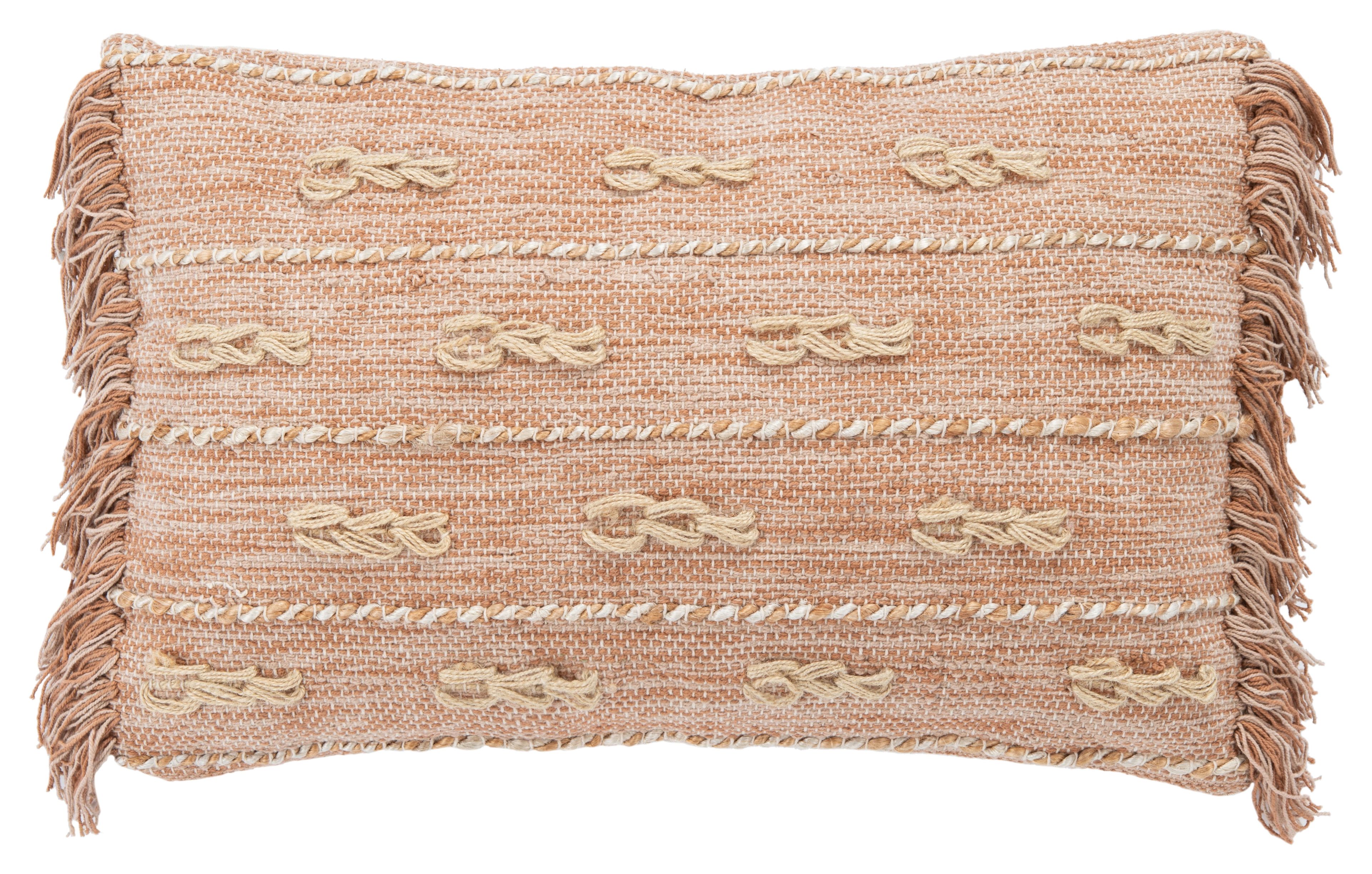 Terracotta Frayed Cotton Rectangular Accent Pillow