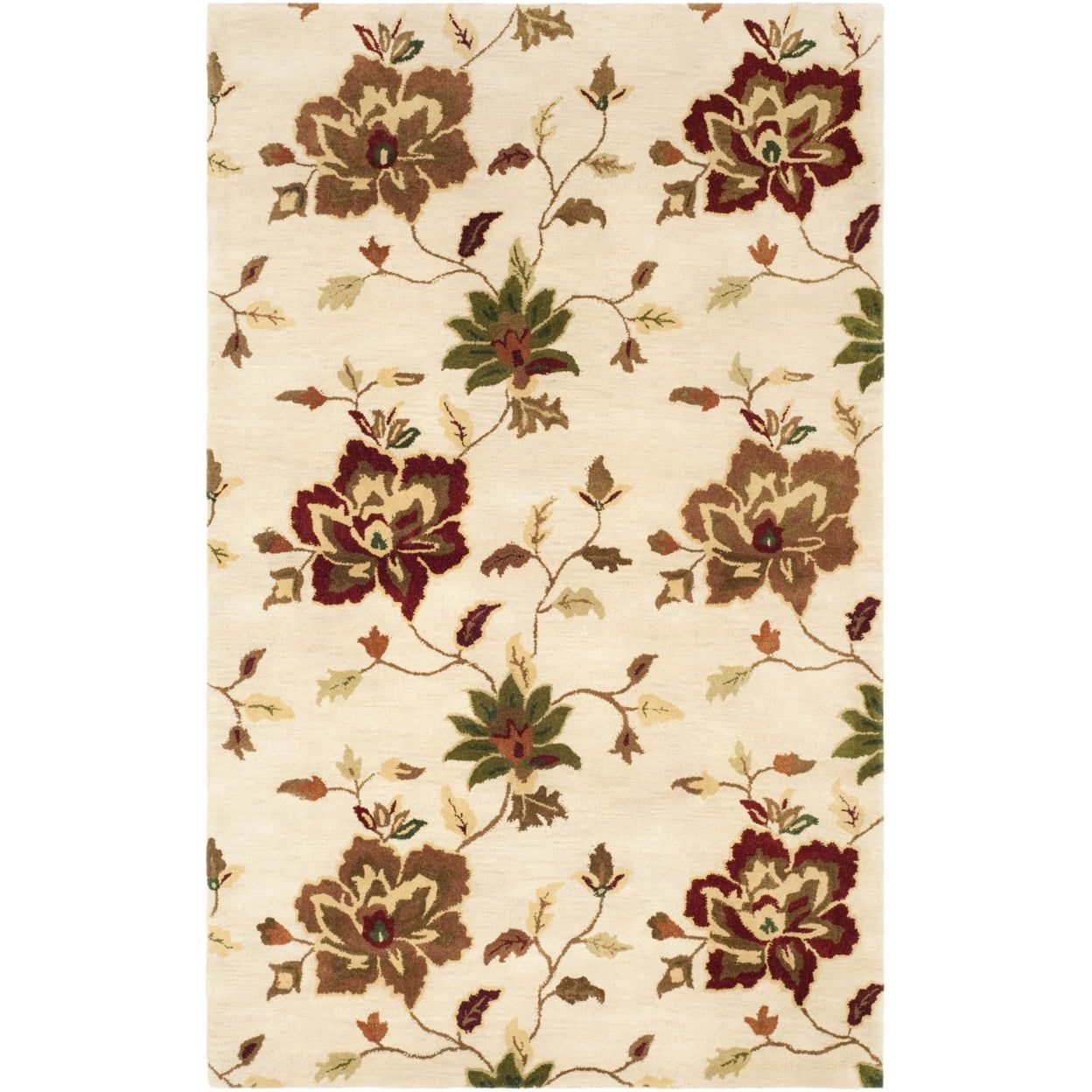 Ivory and Multicolor Floral Tufted Wool 4' x 6' Area Rug