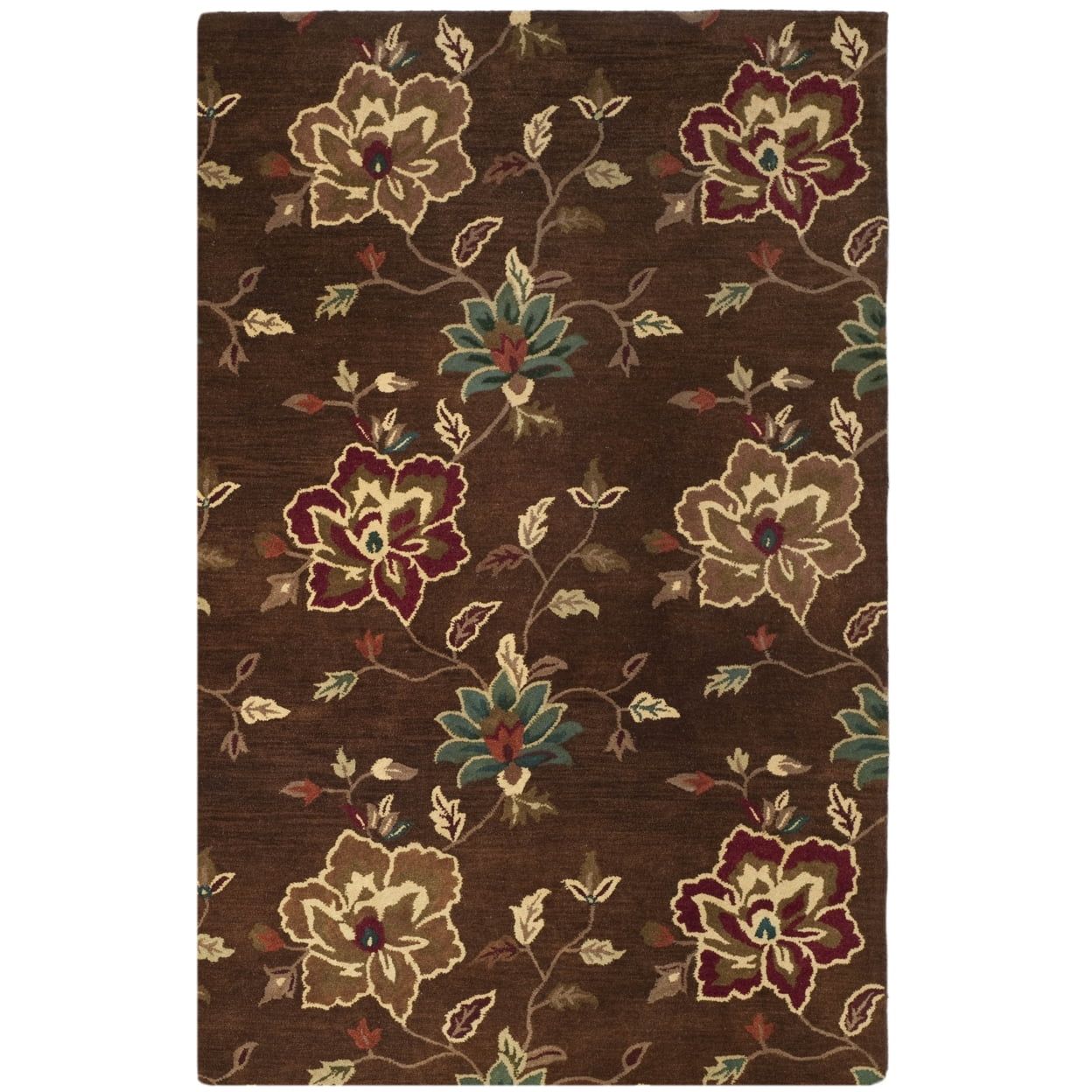 Handmade Brown Floral Wool 4' x 6' Area Rug