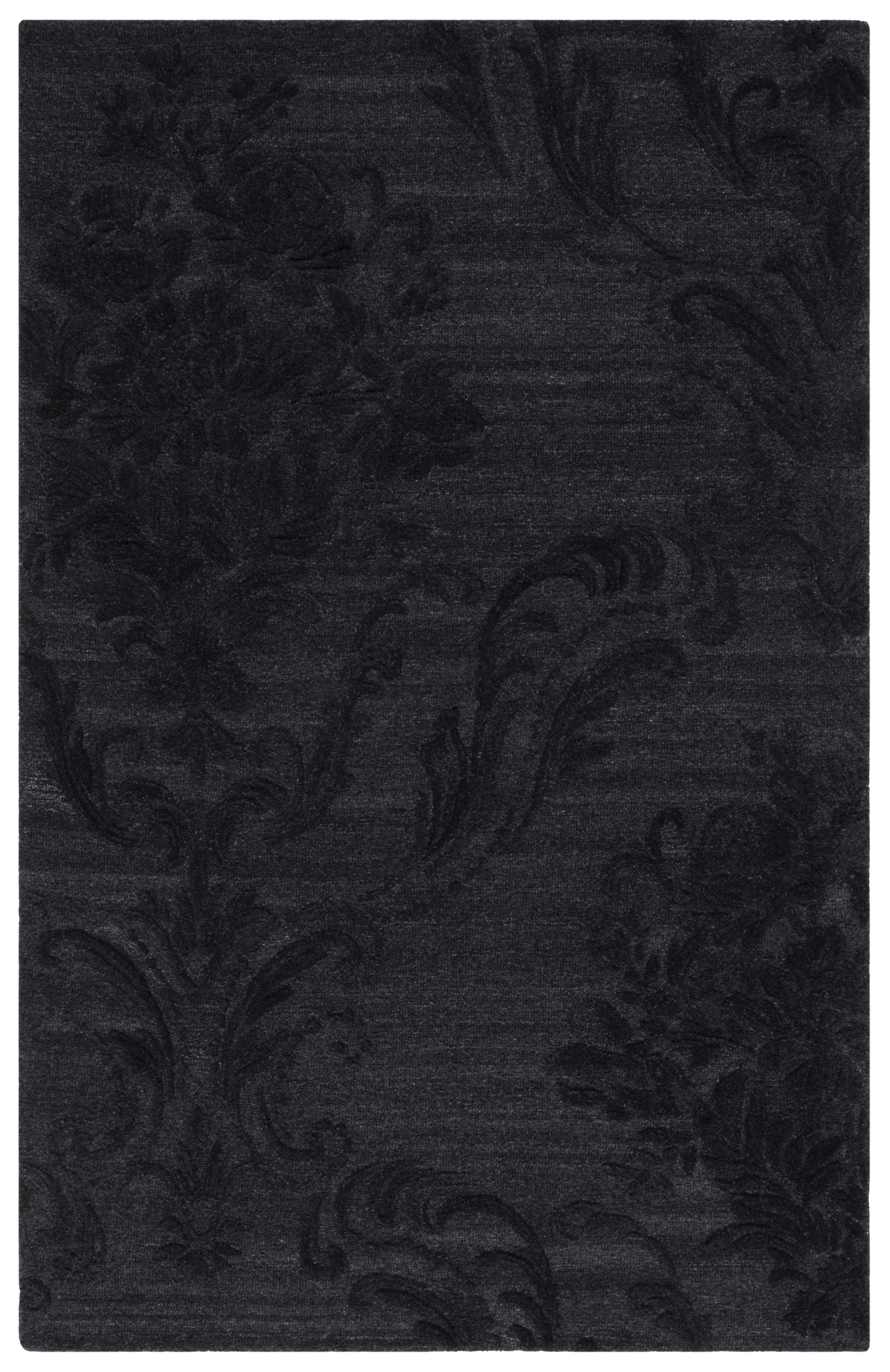 Handmade Black Wool Rectangular Tufted Area Rug 5 x 8 ft