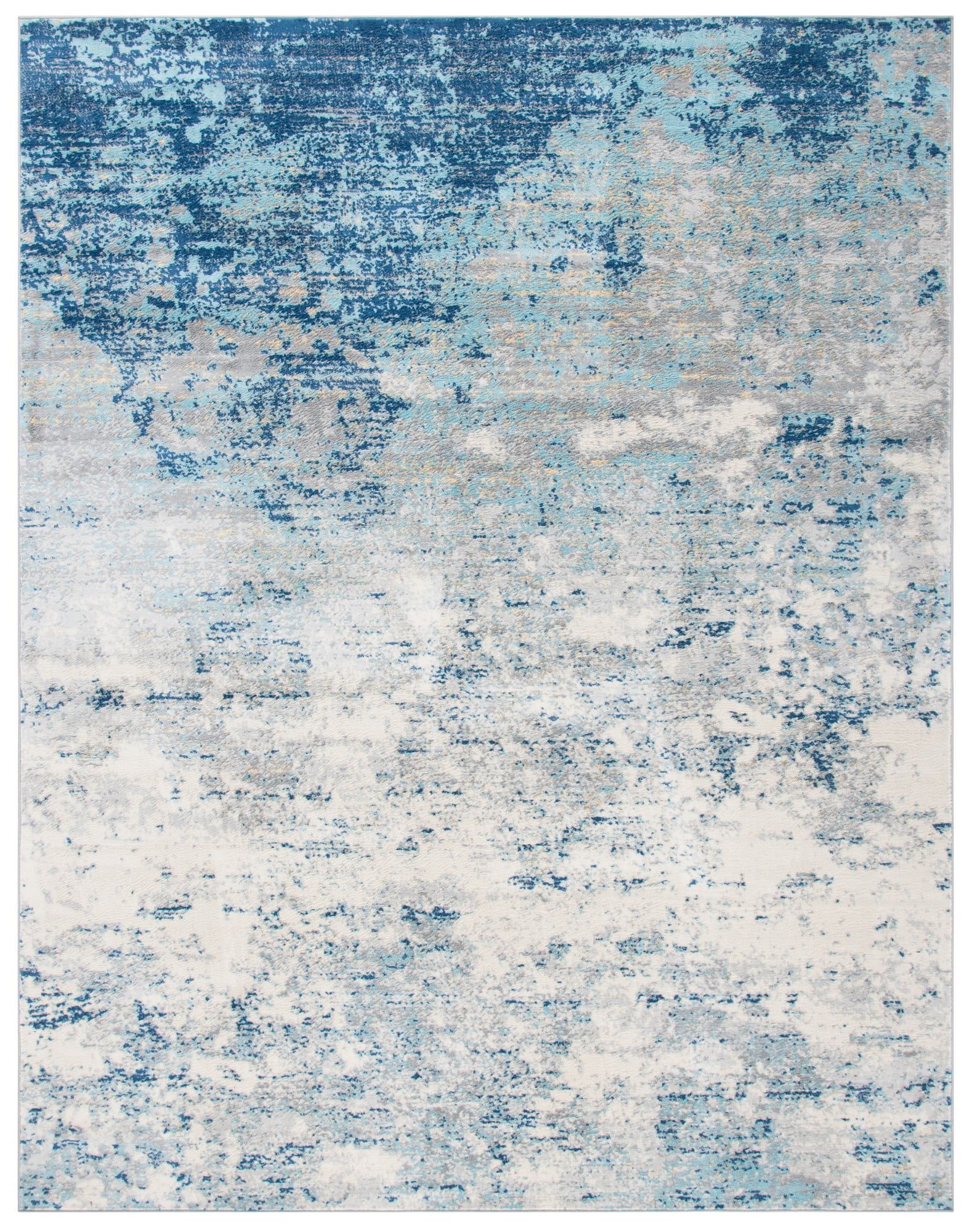 Contemporary Jasper Grey & Blue Abstract Synthetic Area Rug, 12' x 15'