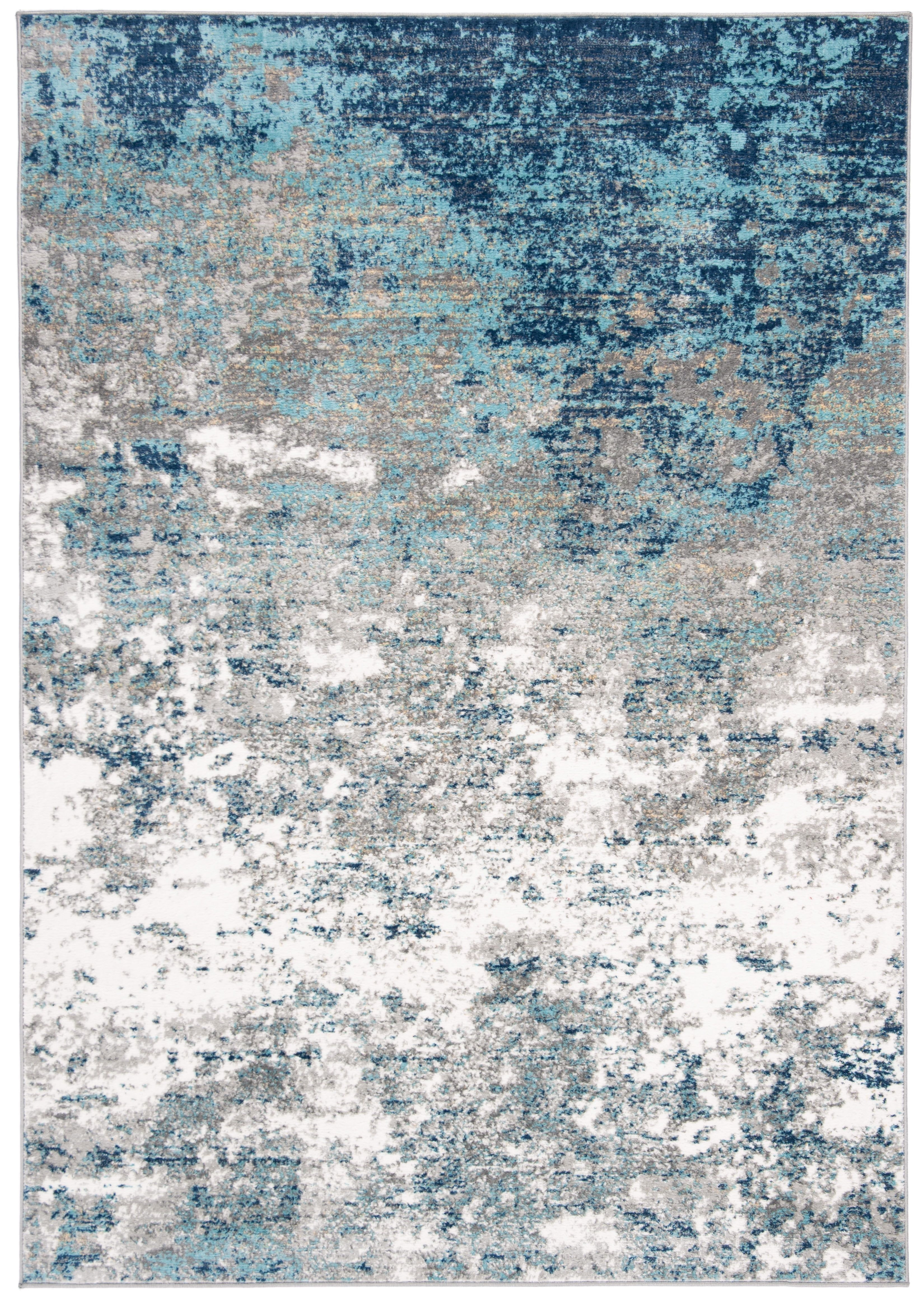 Abstract Grey & Blue Hand-Knotted Synthetic 6' x 9' Area Rug