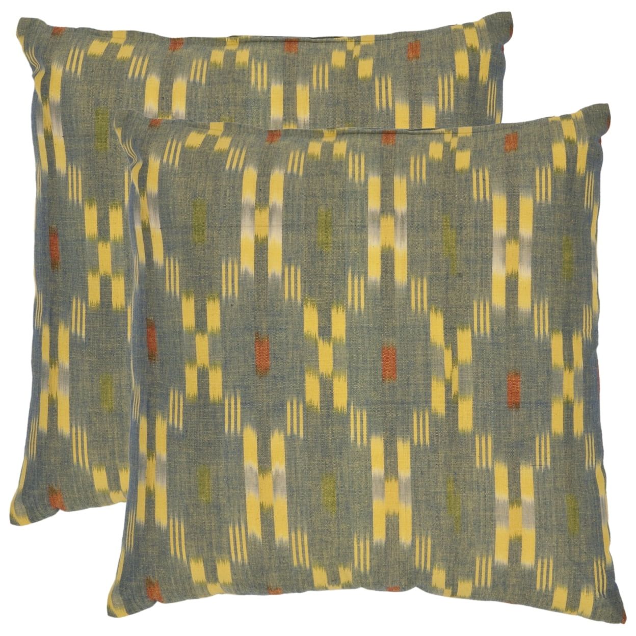 23" Square Grey and Yellow Ikat Cotton Pillow Set