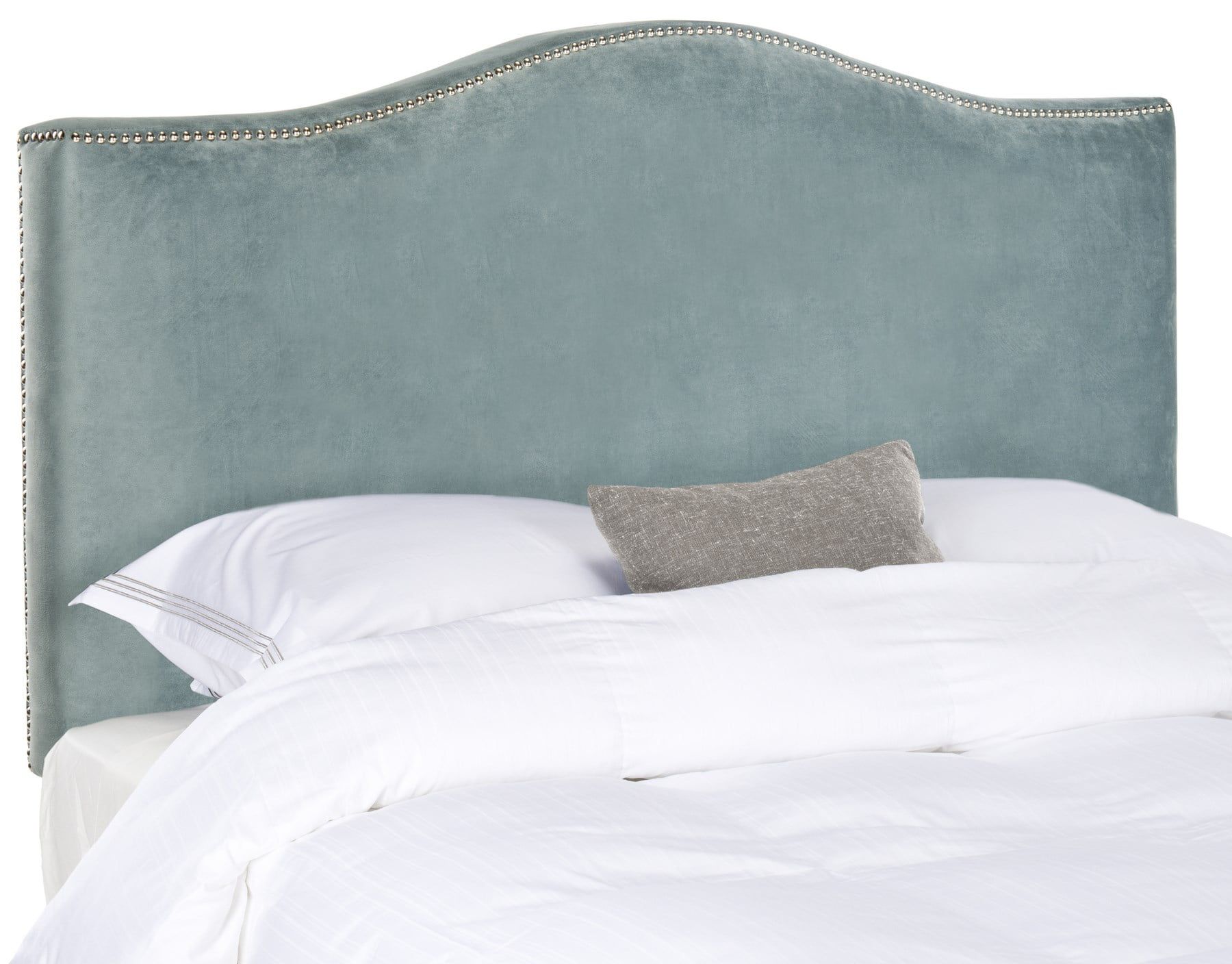 King Wedgewood Blue Upholstered Headboard with Nailhead Trim