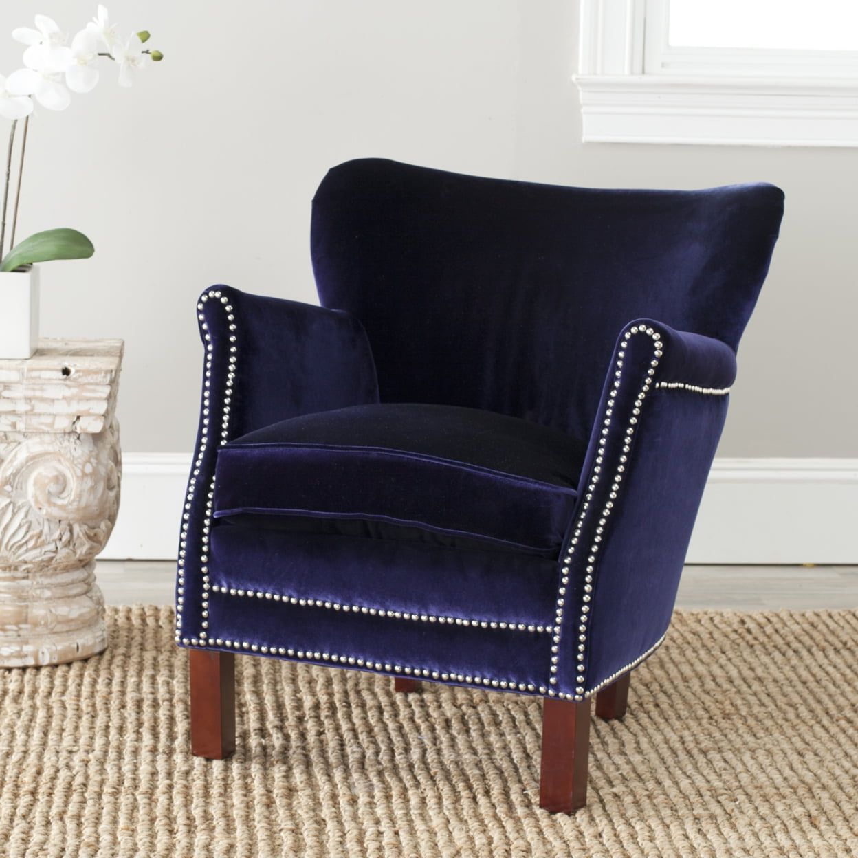 Royal Blue Velvet Lawson Club Accent Chair with Nailhead Trim