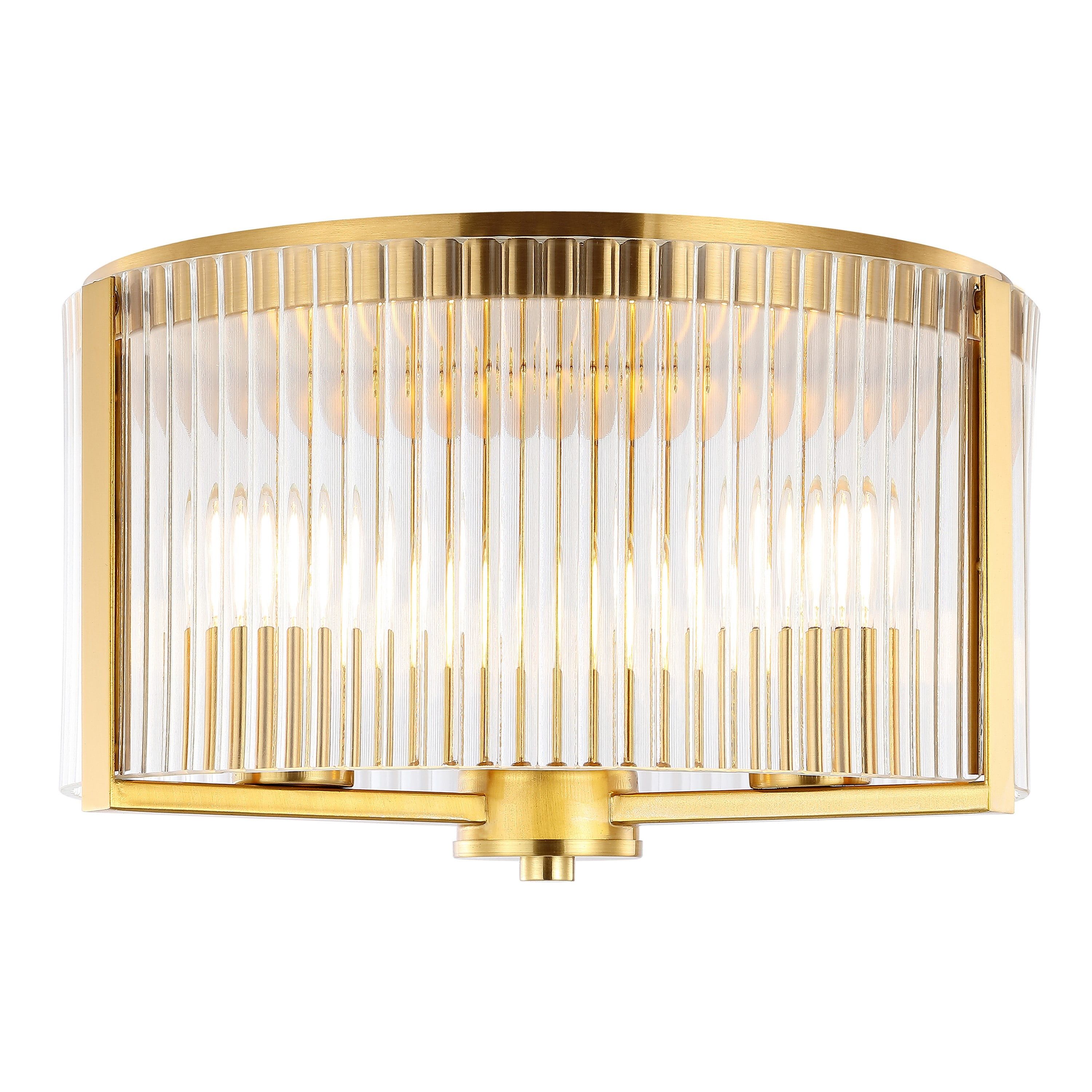 Jetra 12.5" Brass and Glass LED Flush Mount