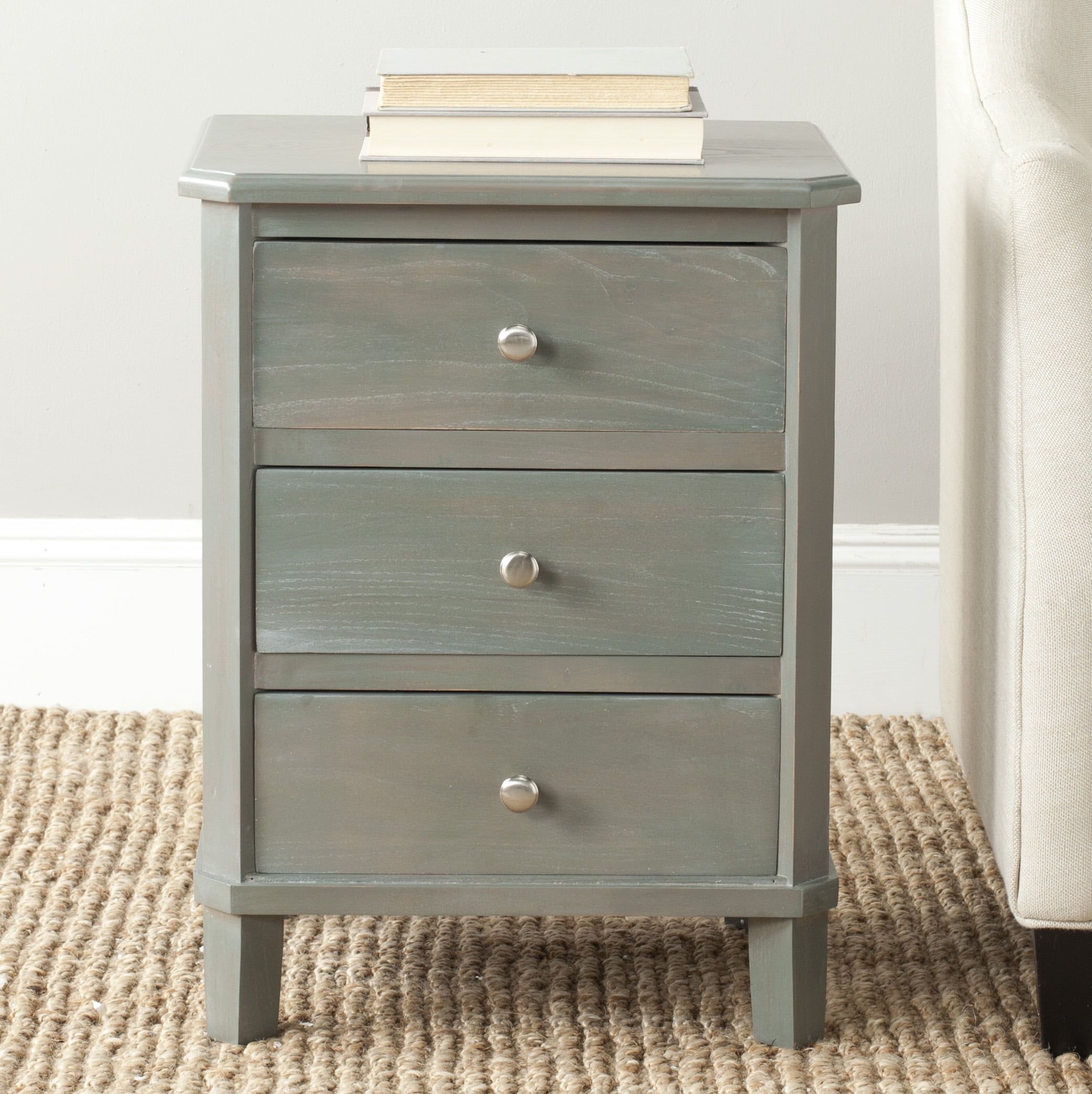 Transitional Ash Grey Elm Wood End Table with 3 Drawers