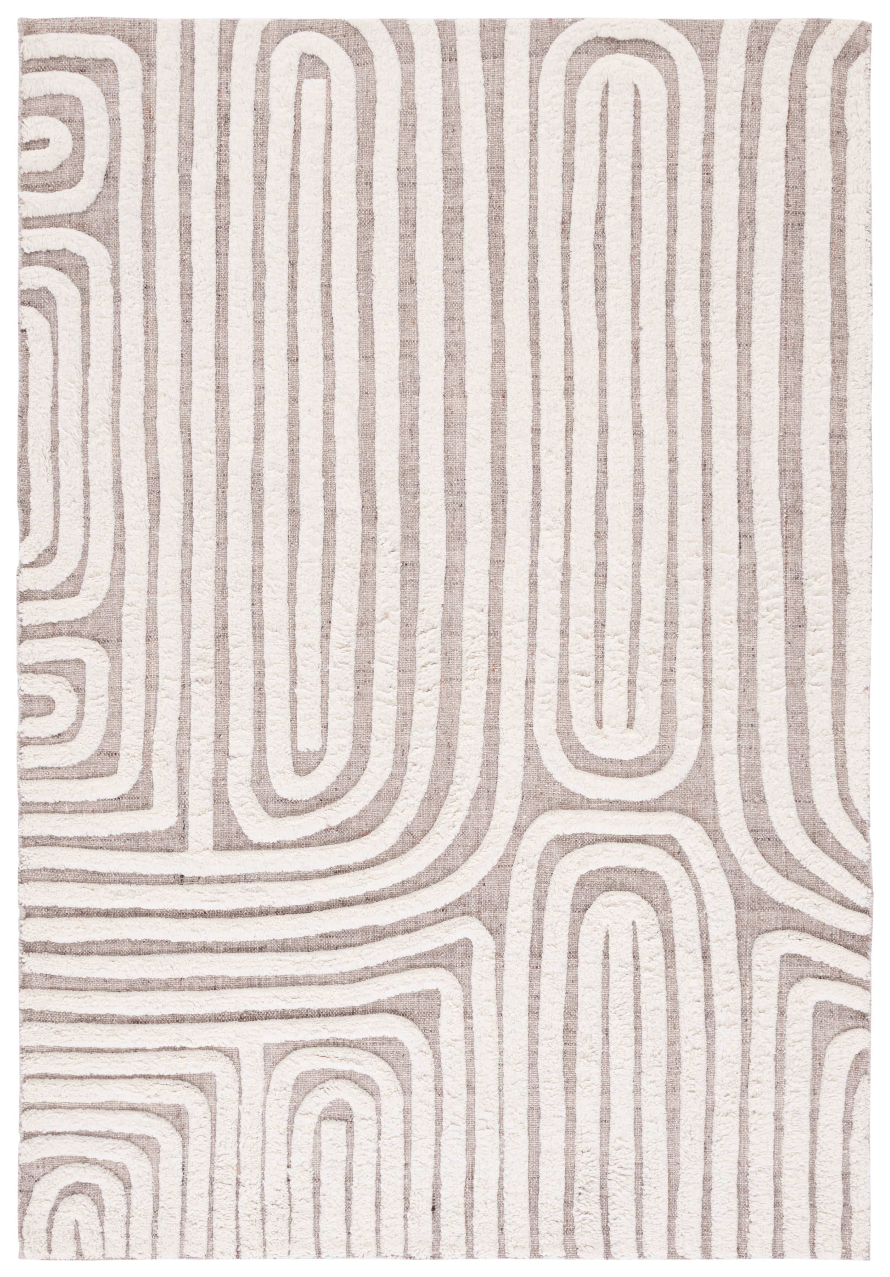 Ivory and Beige 8' x 10' Handmade Wool and Cotton Area Rug