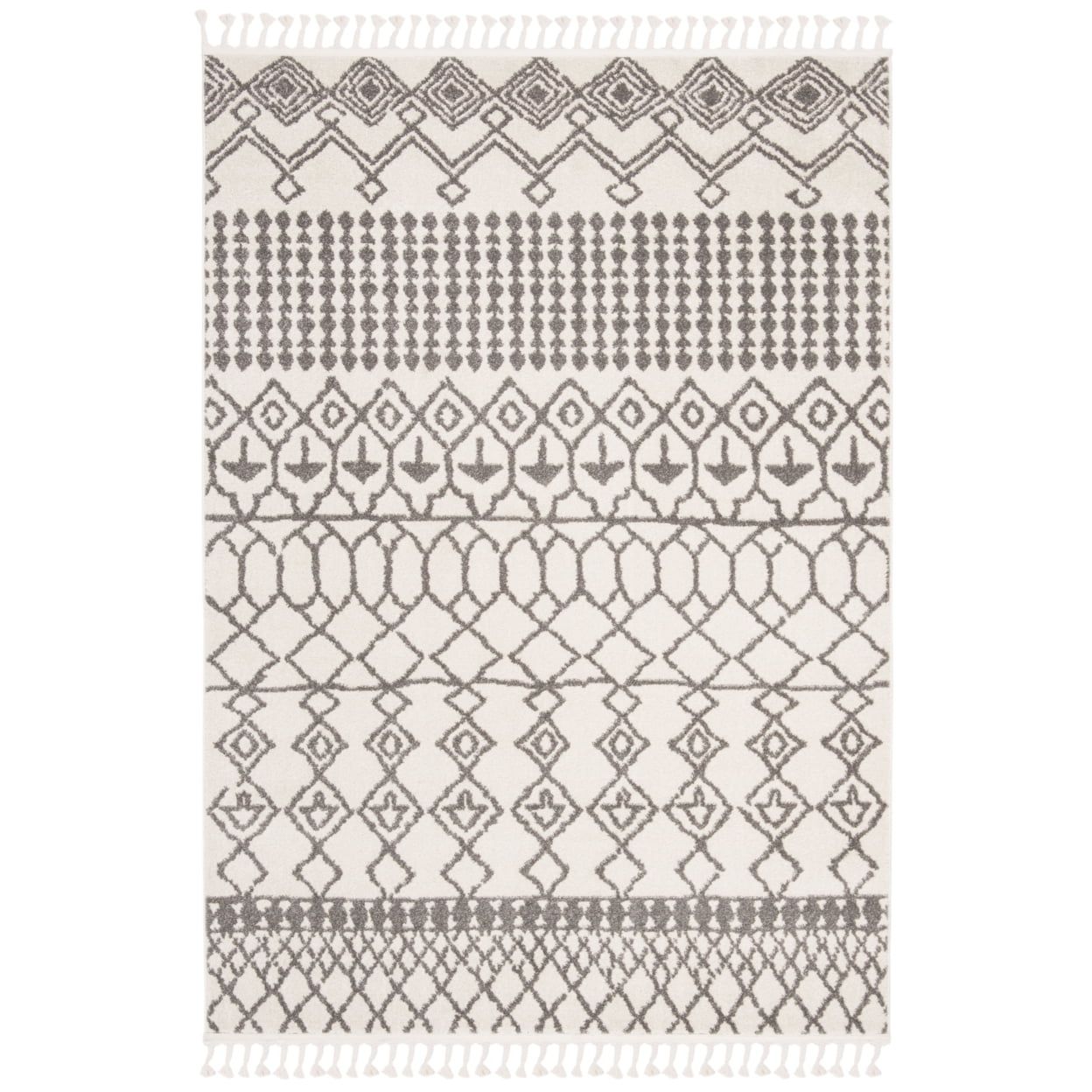 Grey and Ivory Geometric Tufted Cotton Area Rug 4' x 6'