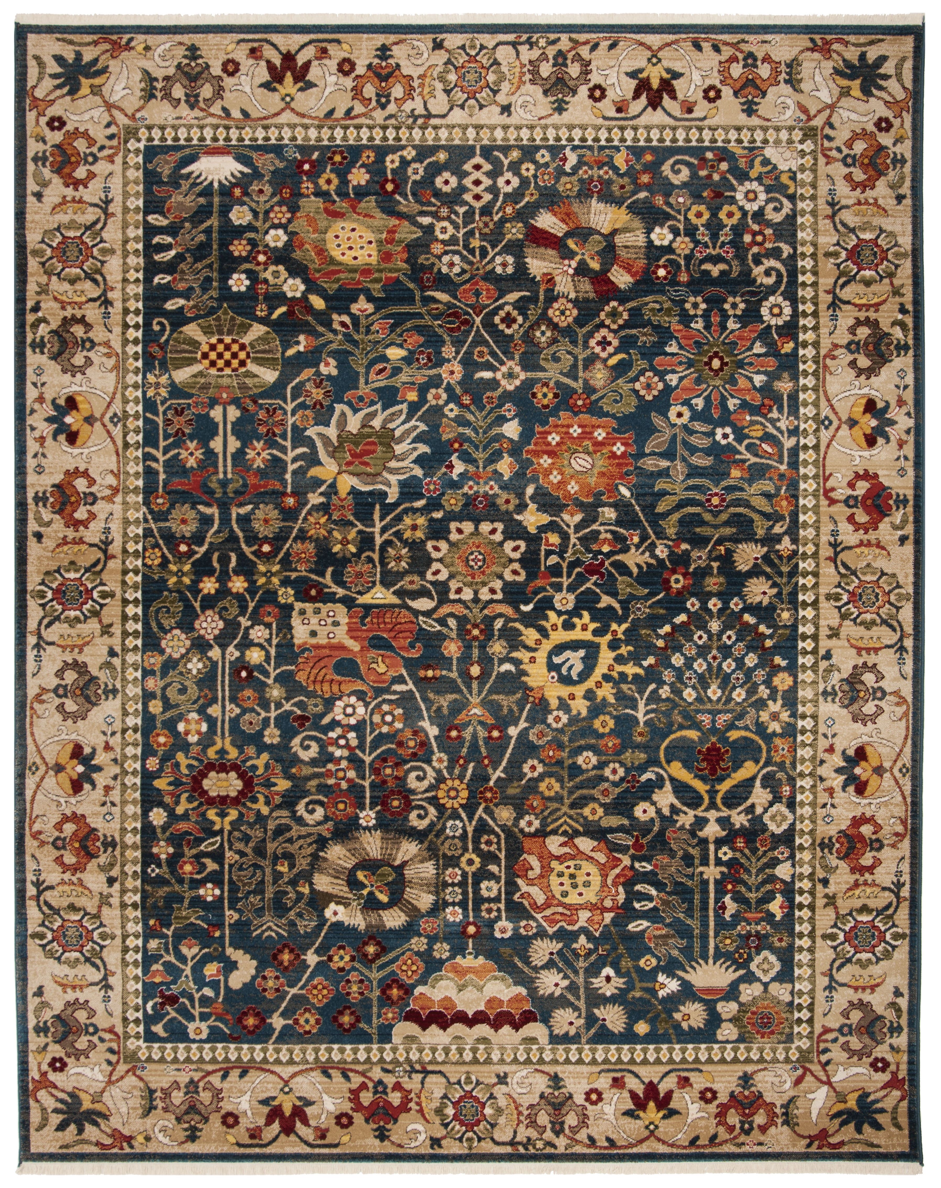 Kashan Blue and Tan 10' x 14' Synthetic Oriental Area Rug