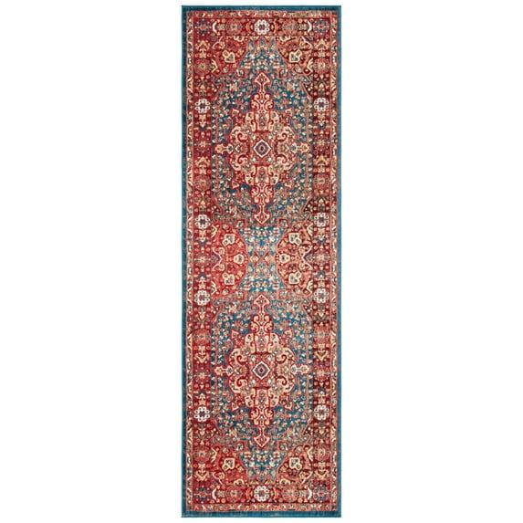 Blue and Red Synthetic Oriental Runner Rug, 2'6" x 12'