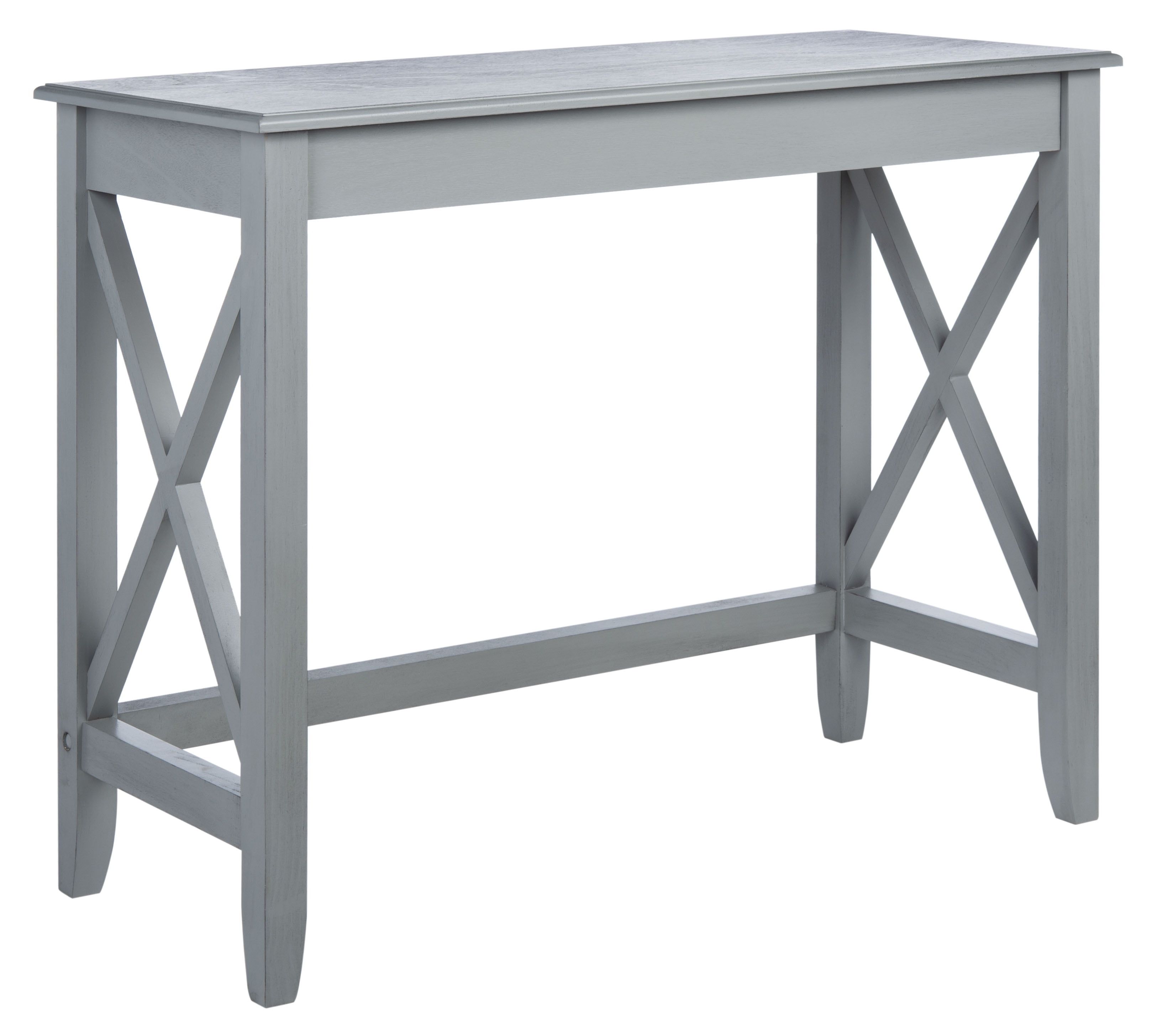 Crossed X Distressed Grey Solid Wood Writing Desk with Drawer