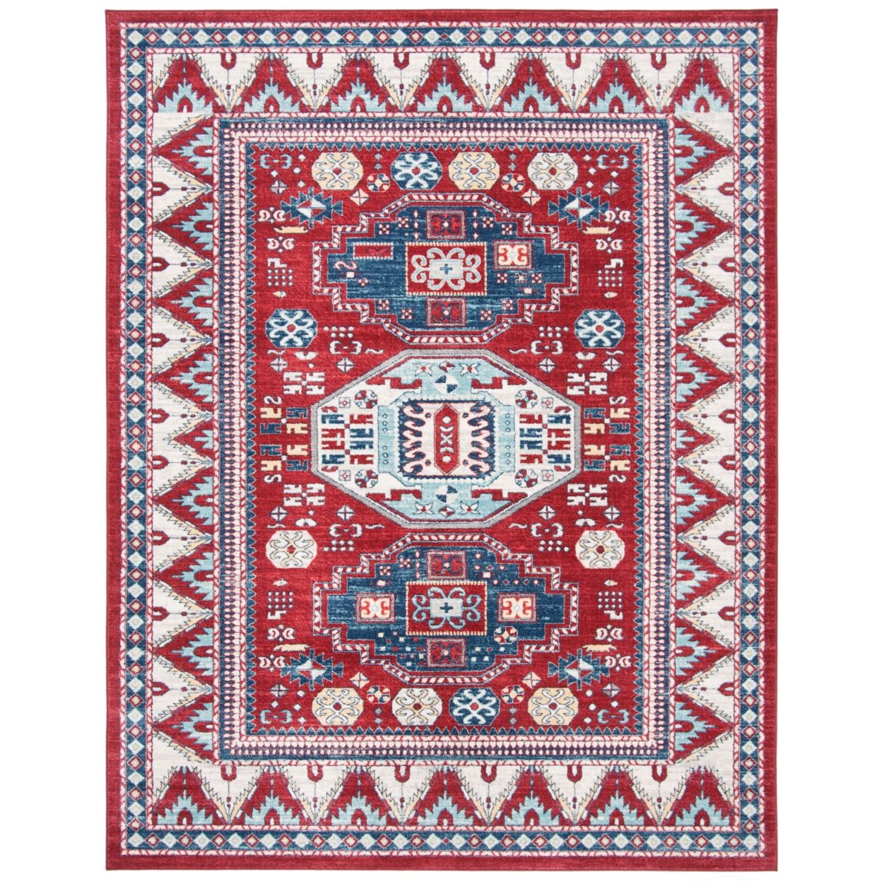 Kazak Red and Blue 4' x 6' Synthetic Area Rug