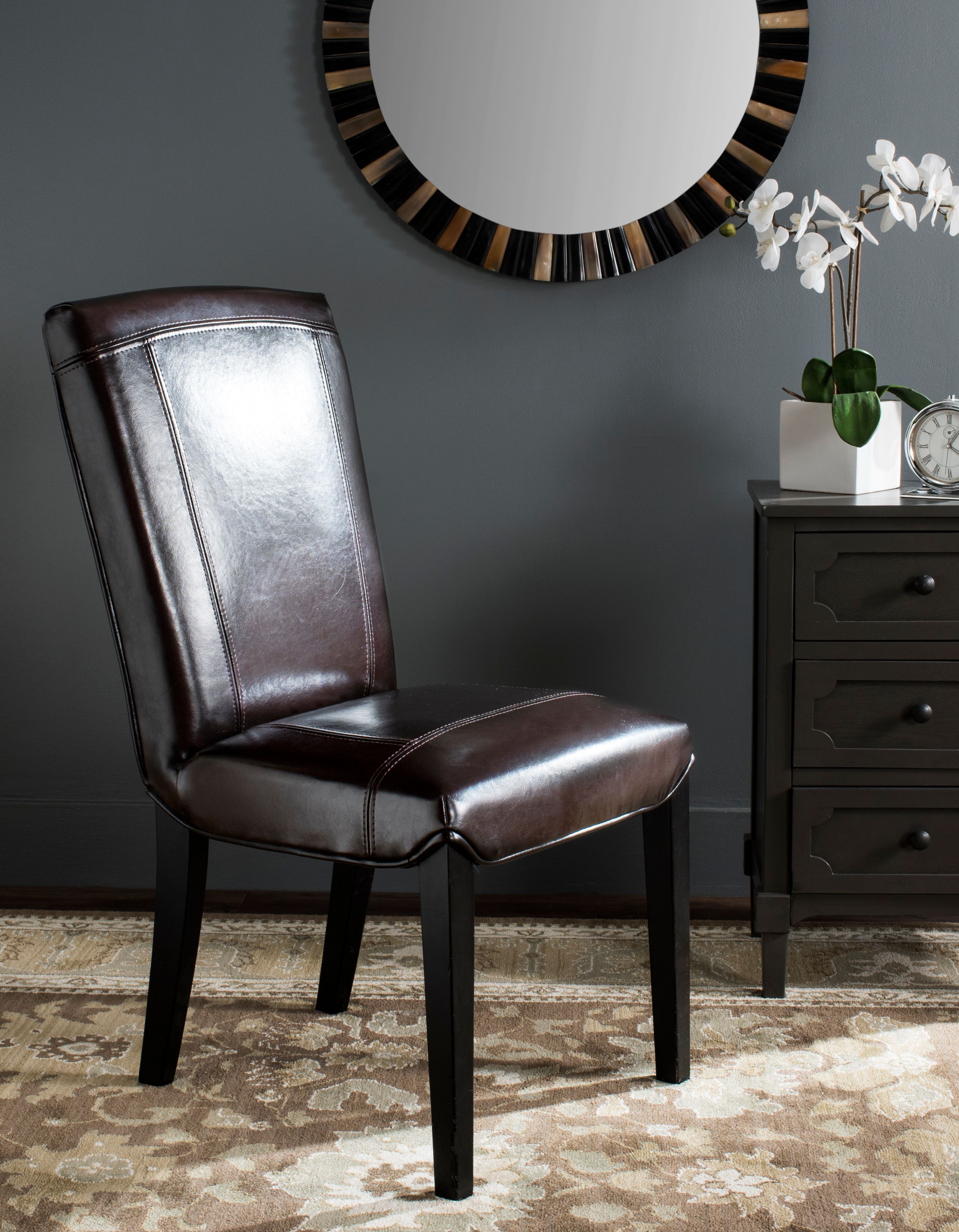 Transitional Cherry Mahogany Brown Leather Side Chair