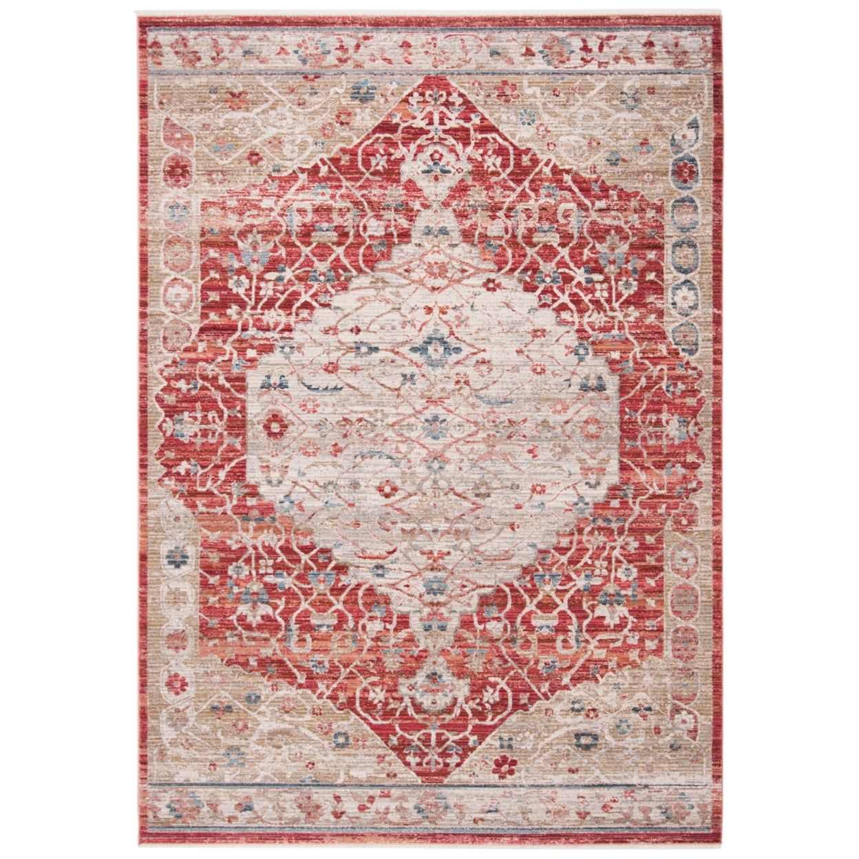 Kenitra Red and Beige Hand-Knotted Wool Medallion Rug