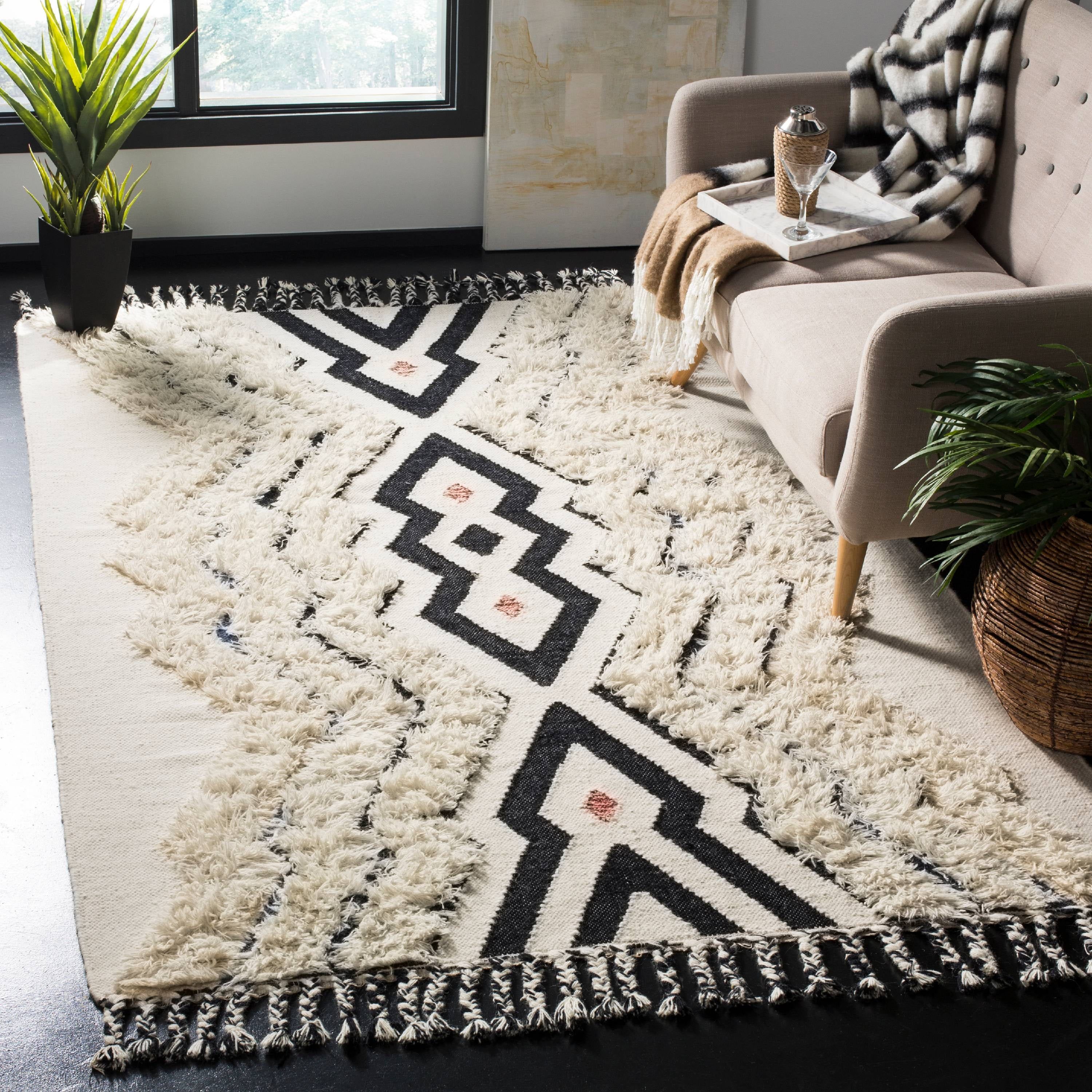 Kenya 9' x 12' Black and Ivory Wool Hand-Knotted Rug