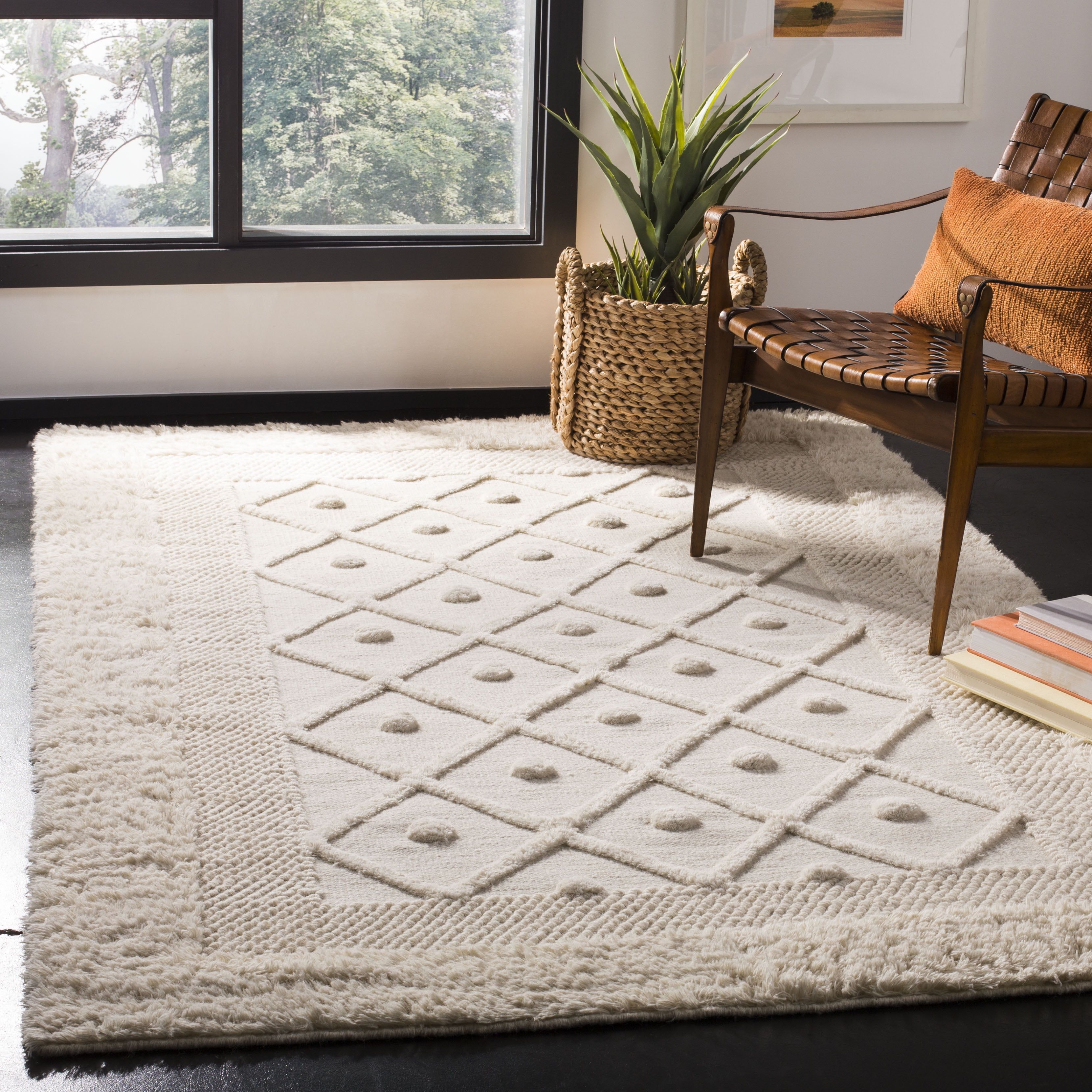 Ivory Hand-Knotted Wool and Cotton 9' x 12' Rug