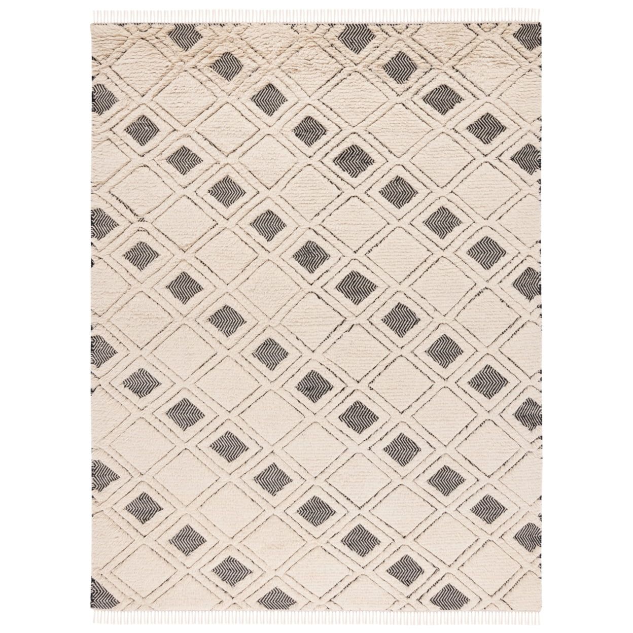 Ivory Hand-Knotted Wool Shag Rug, 9' x 12'