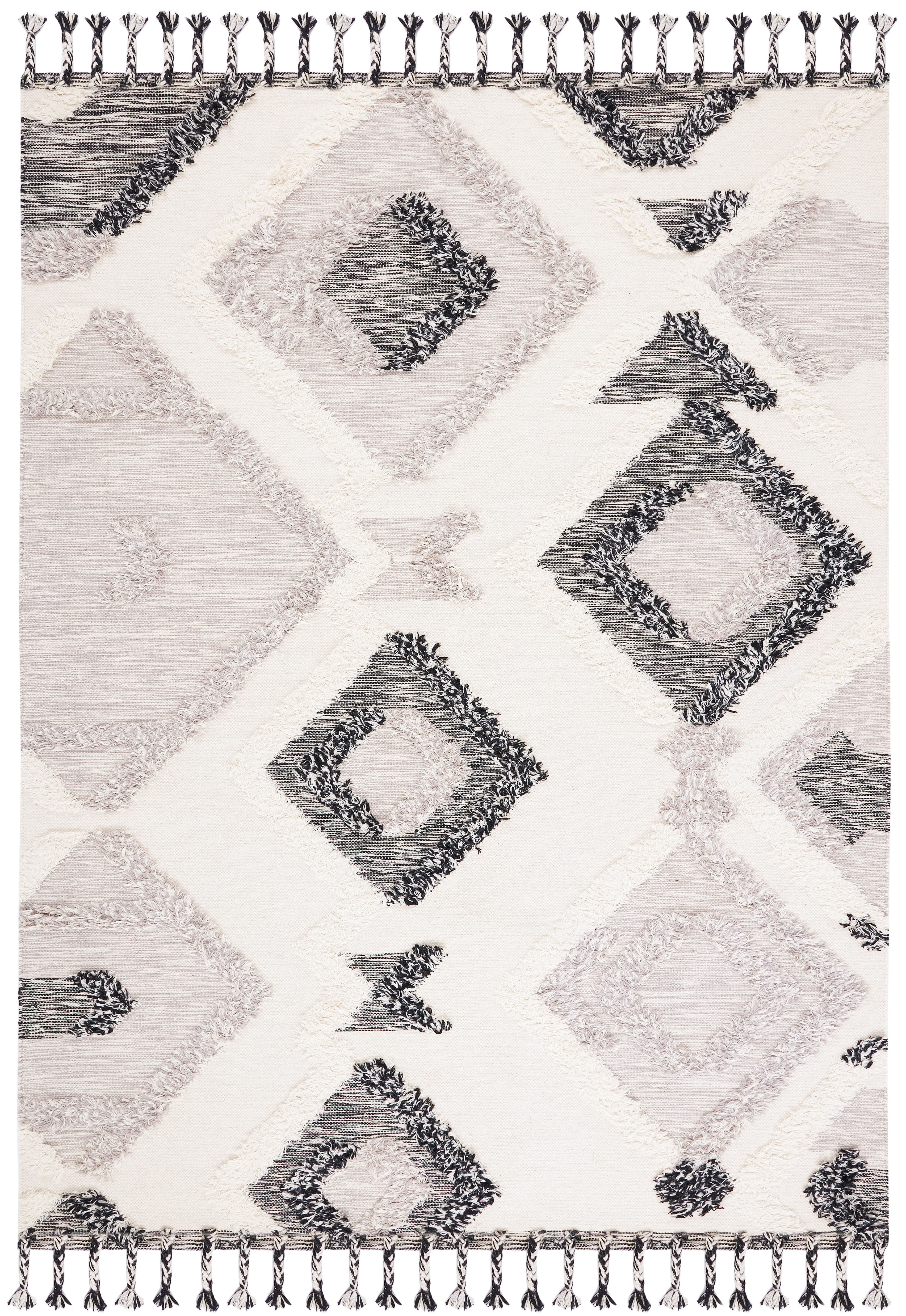 Hand-Knotted Black and Grey Wool Geometric Area Rug, 9' x 12'