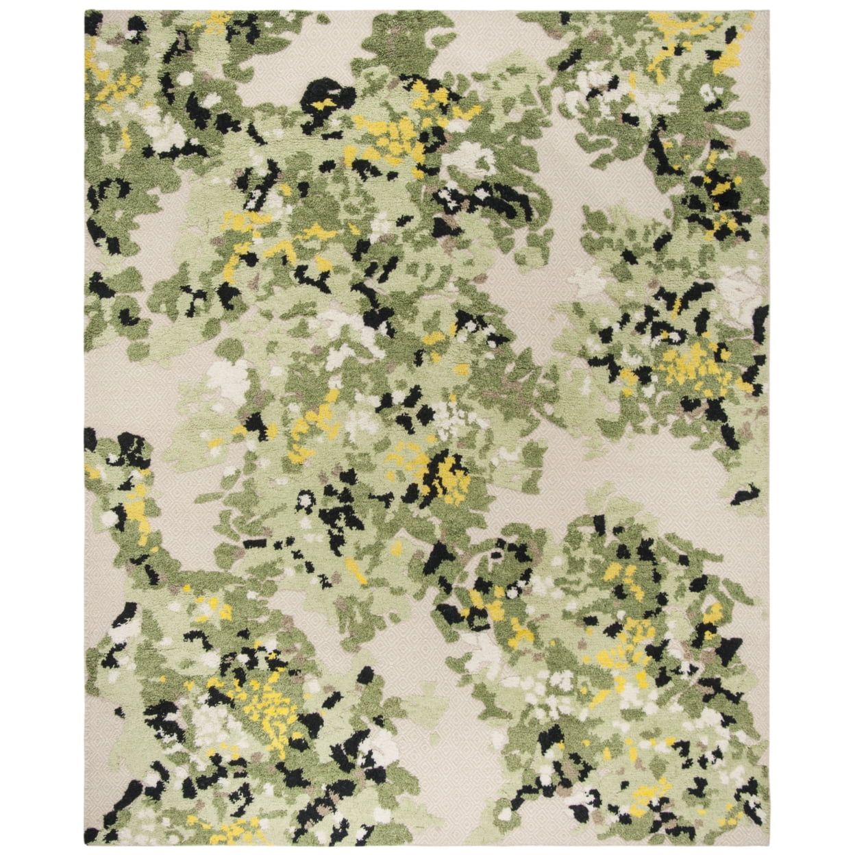 Kenya Green and Beige Hand-Knotted Wool 9' x 12' Rug