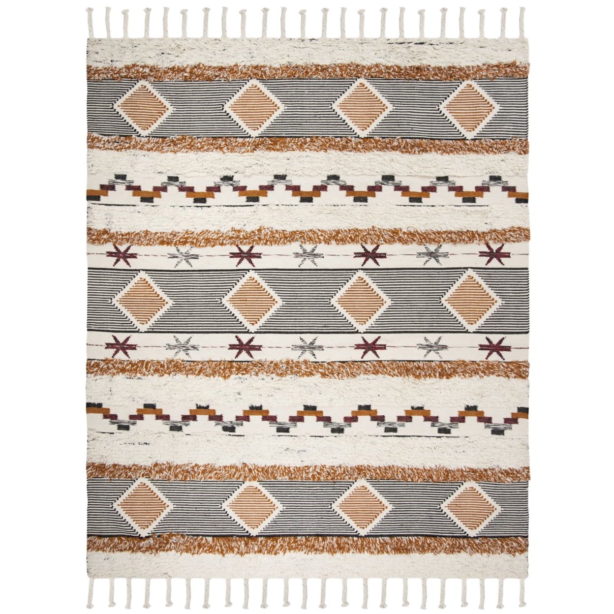 Hand-Knotted Black Stripe Rectangular Wool Rug 72"