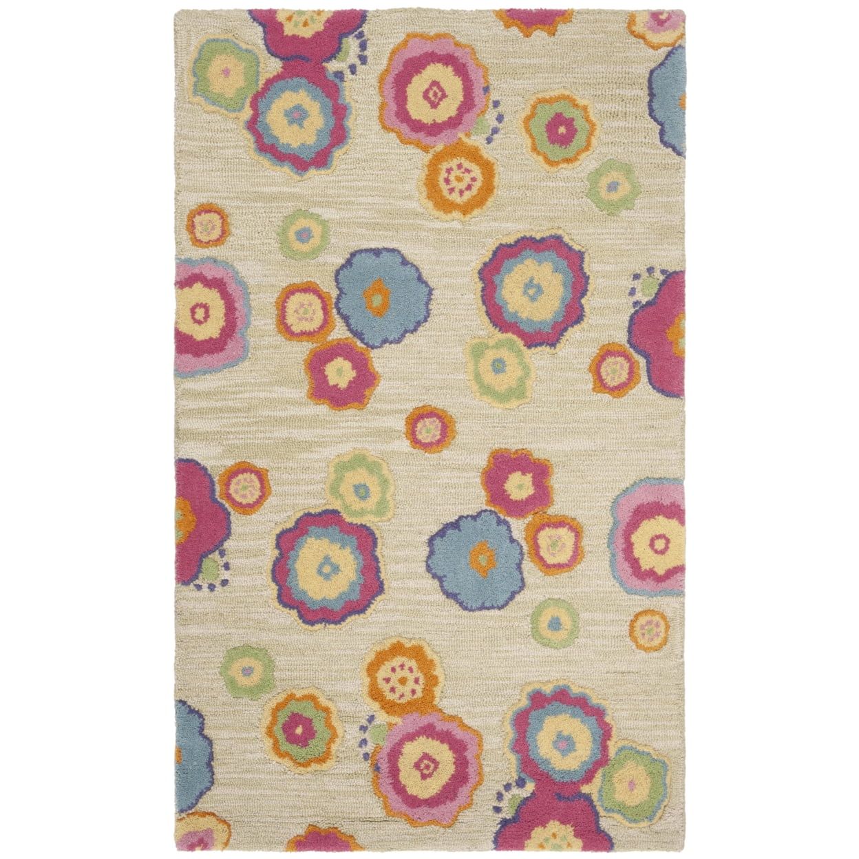 Handmade Blue Floral Tufted Wool Kids Rug, 3' x 5'